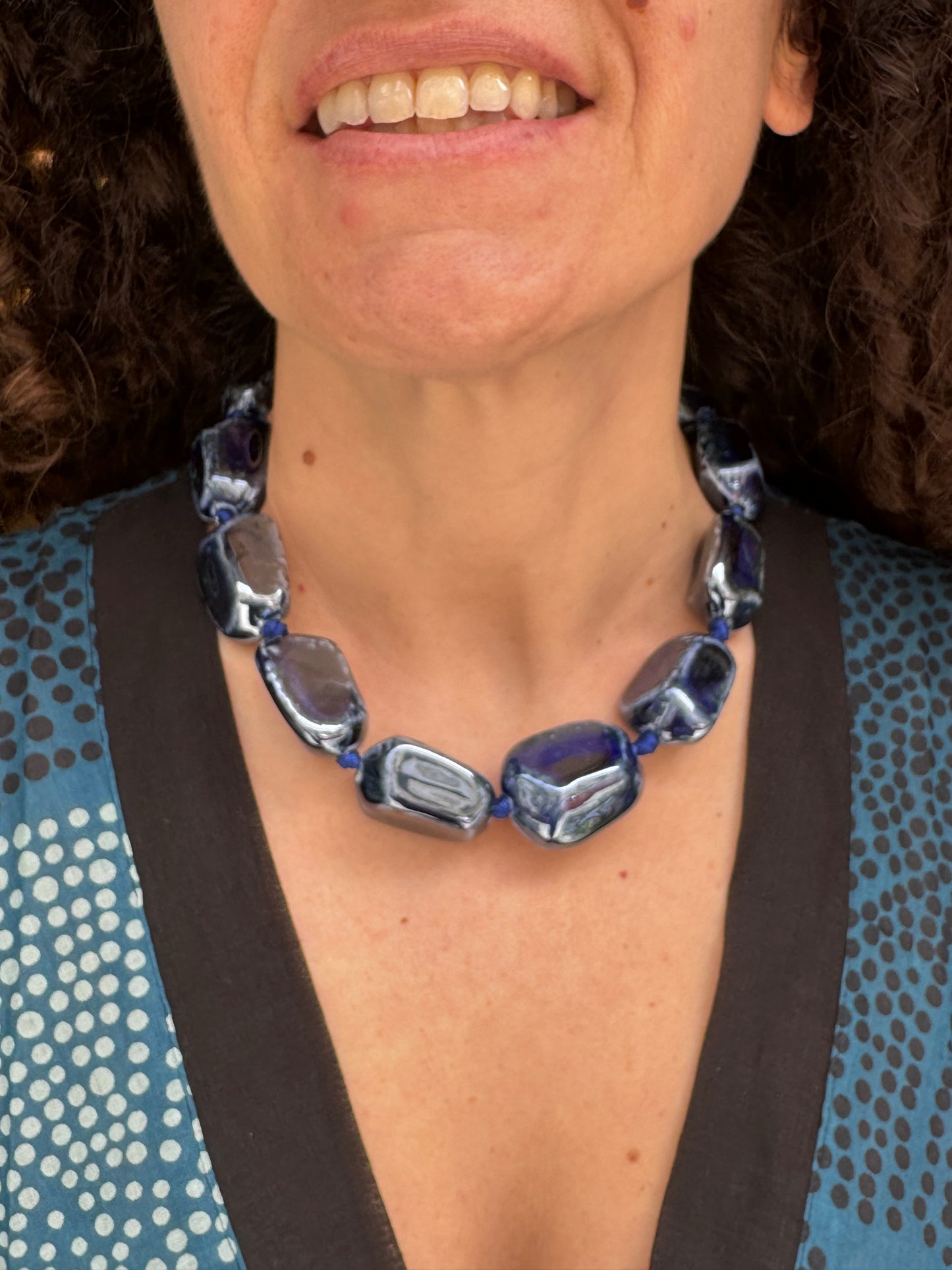 Blue ceramic choker necklace