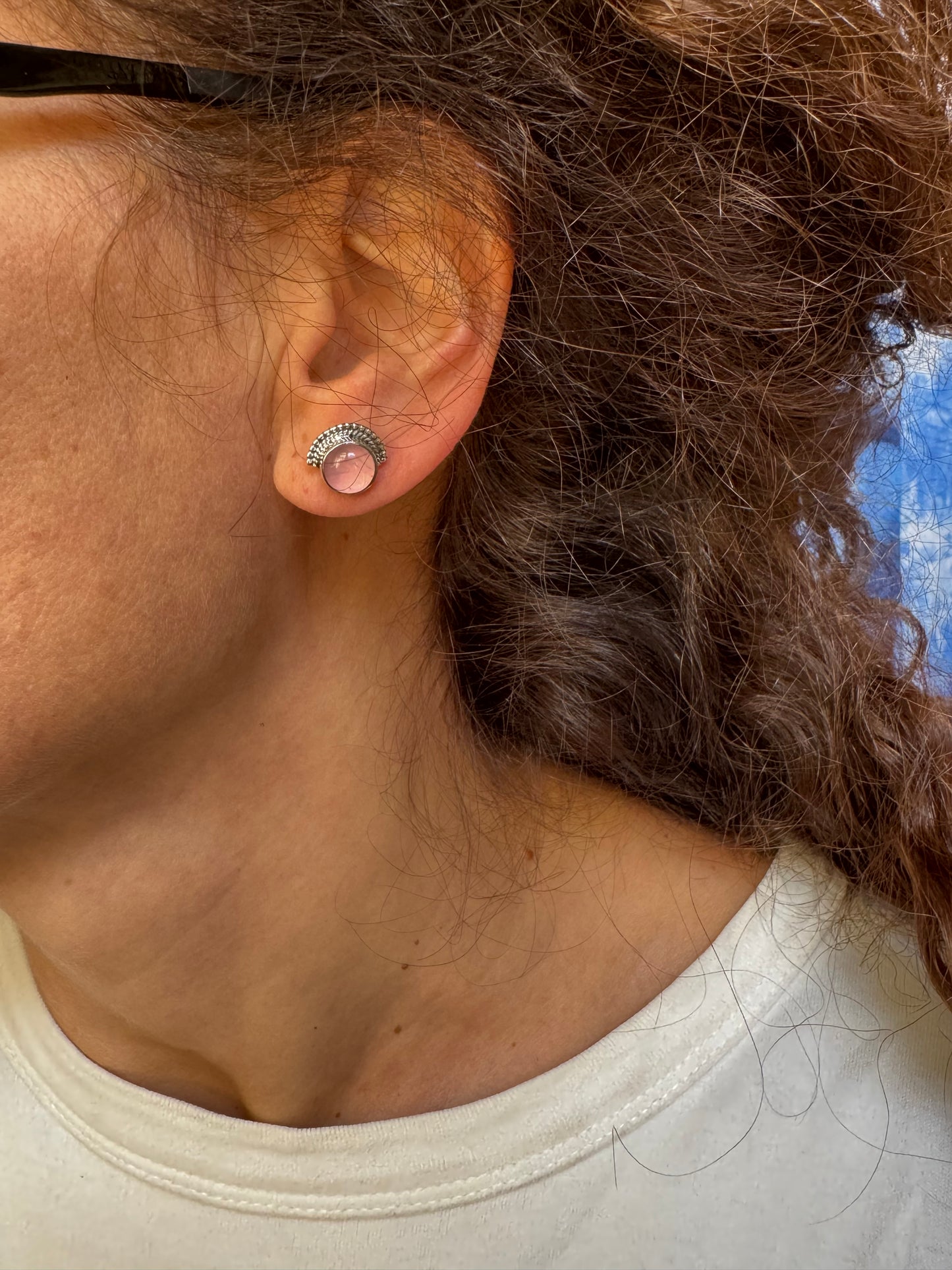 925 silver rose quartz stud earrings