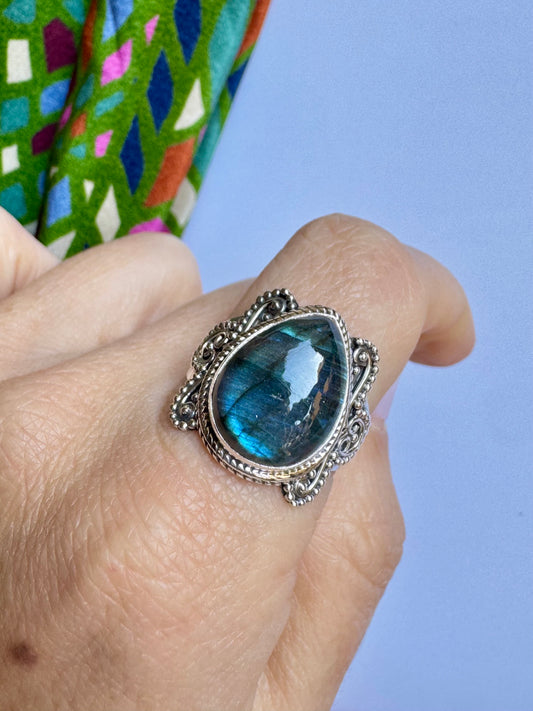 Anello argento 925 labradorite misura 20/21 - 12LAB