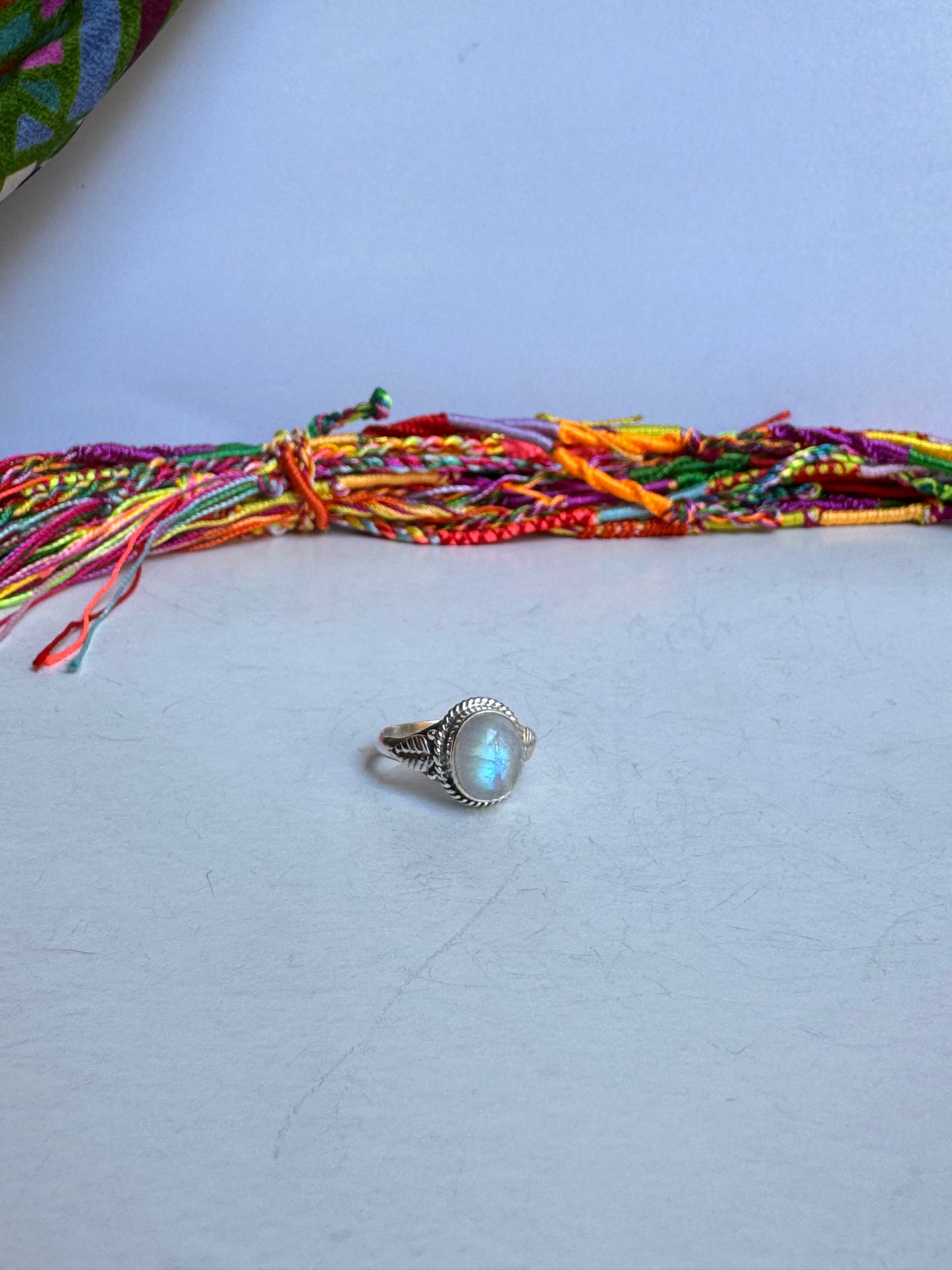 Anello argento 925 Pietra di luna arcobaleno misura 12 - 14UM