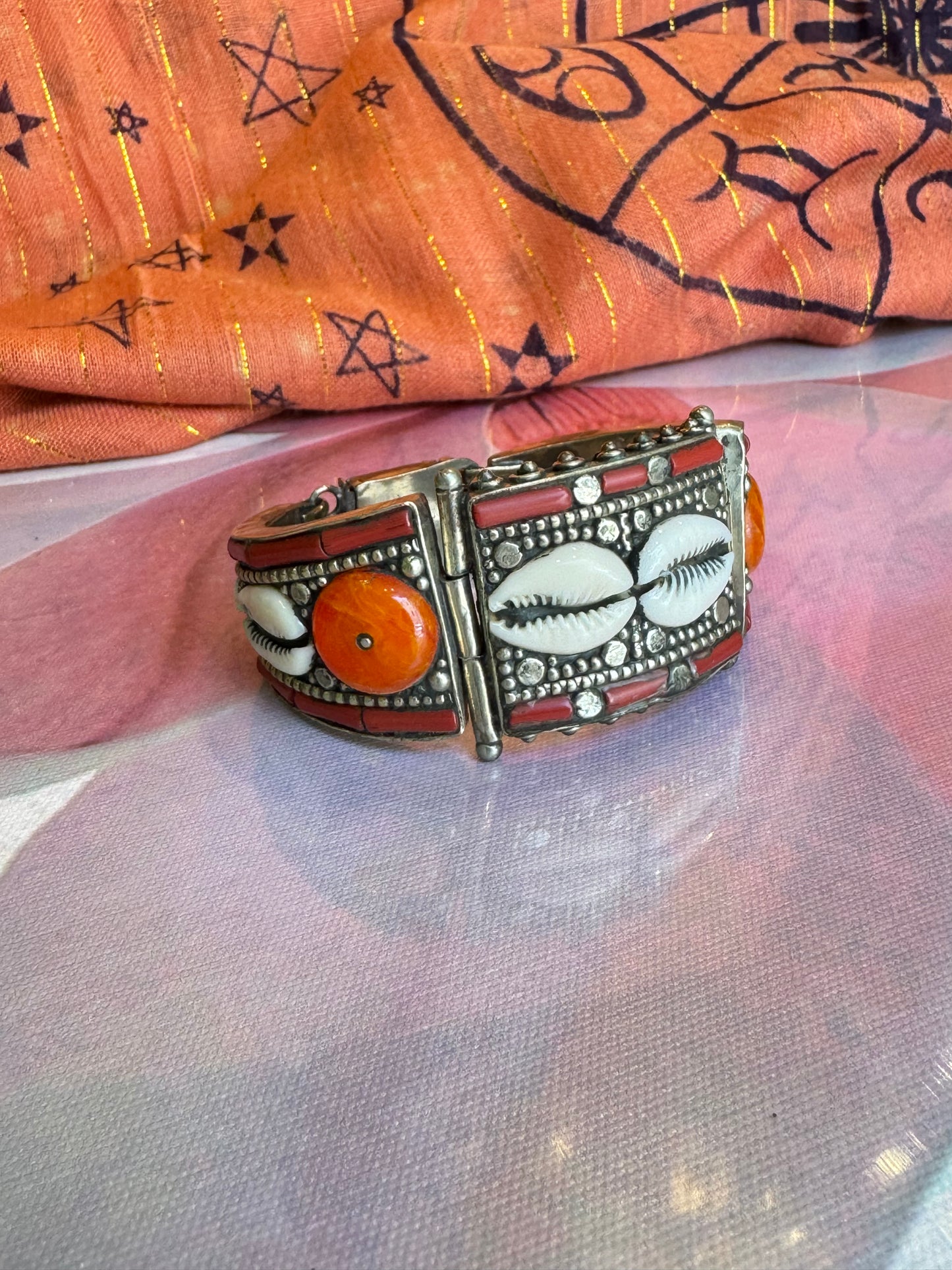 Vintage Orange Shell Nepalese Bangle Bracelet