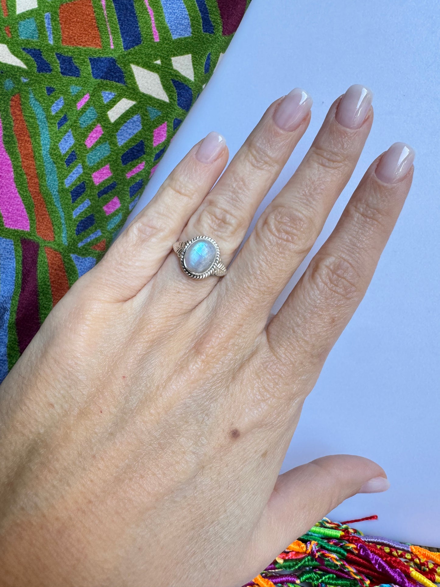 Anello argento 925 Pietra di luna arcobaleno misura 12 - 14UM