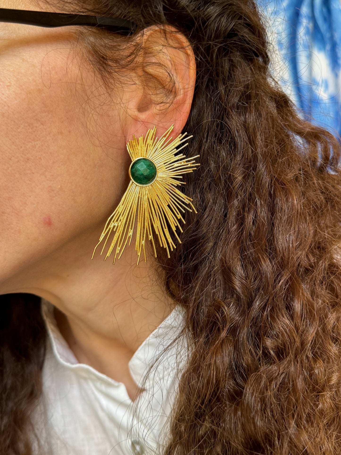 Green golden earrings