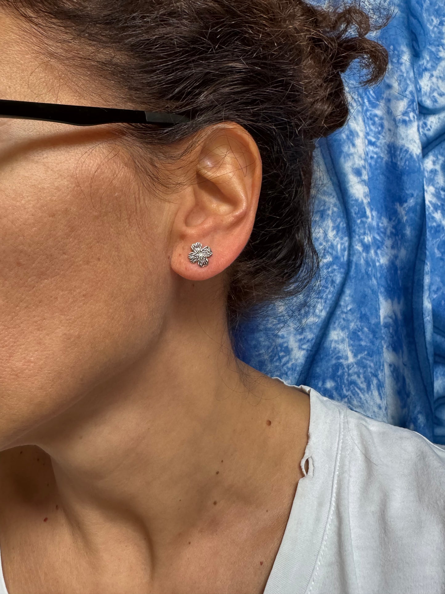 925 silver four-leaf clover single lobe earring