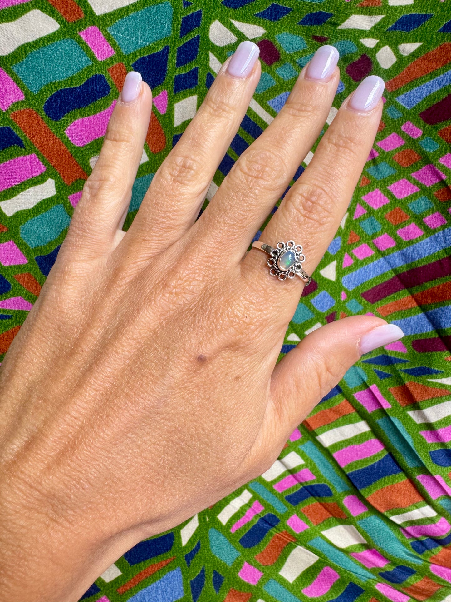 925 silver ring with white opal, size 20 - G32