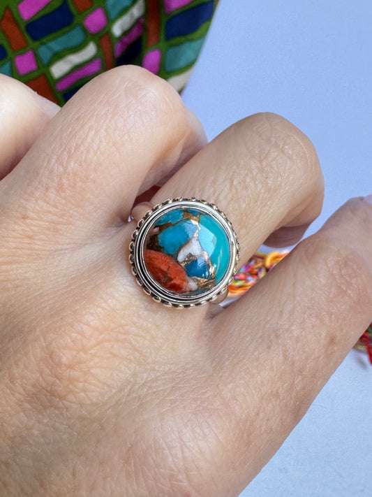 Anello argento 925 copper turquoise turchese misura 18 - 2LO