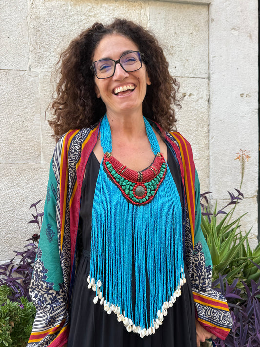 Collana pettorale multifilo turchese India