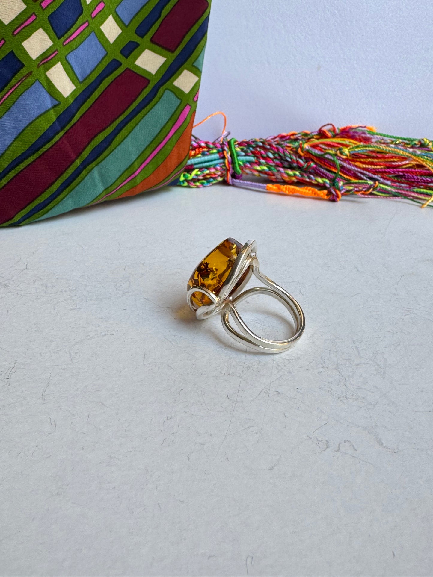 Anello argento 925 ambra misura 18 regolabile 36AMB