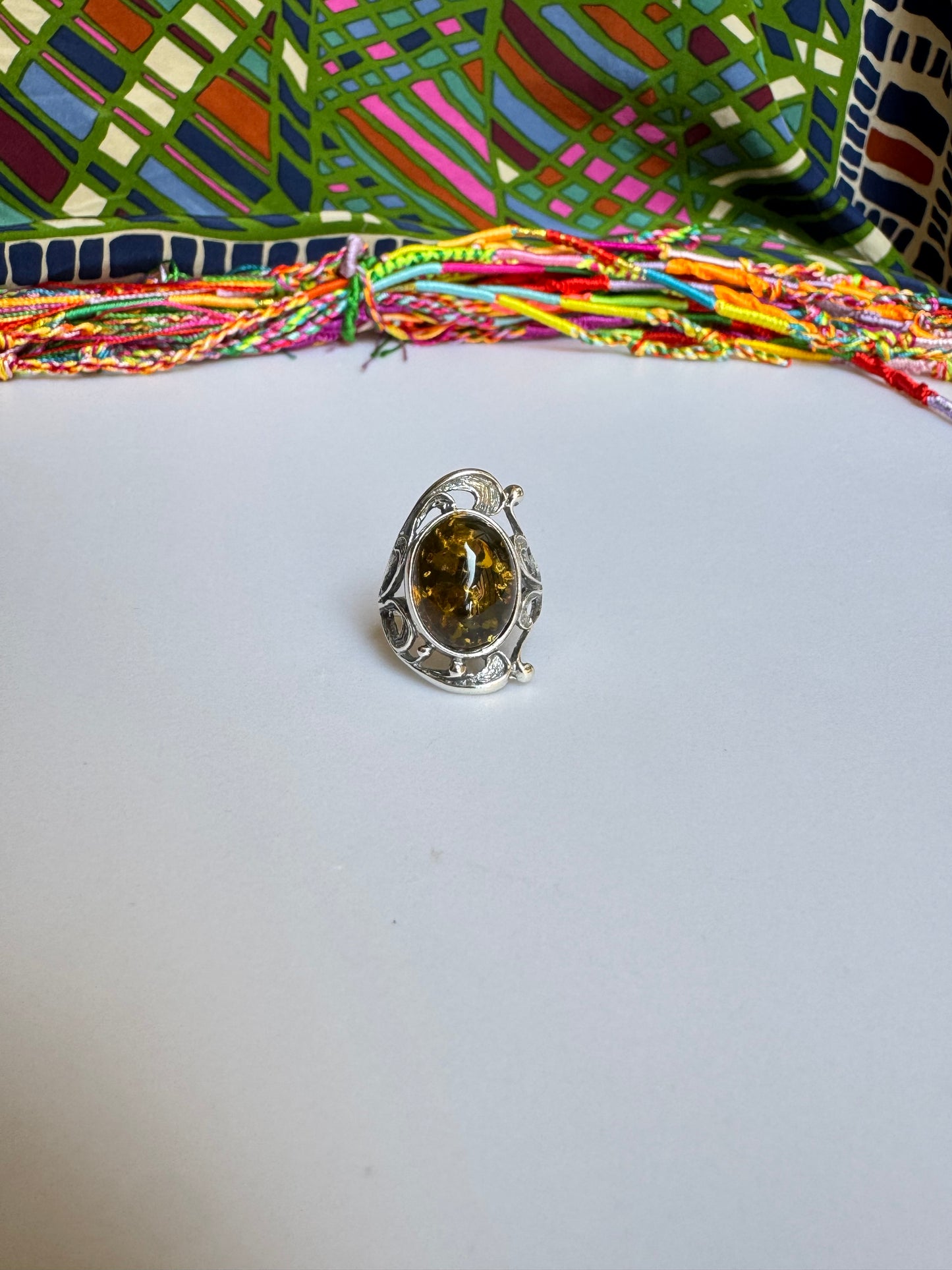 925 silver amber ring size 15 33A