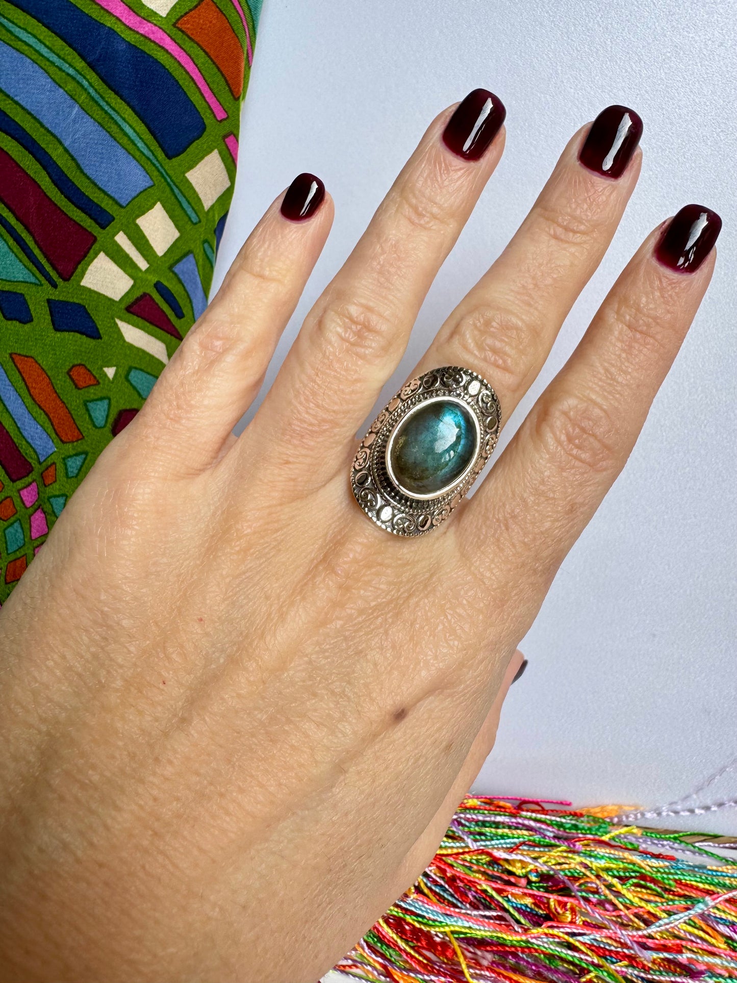 925 silver labradorite ring size 13 - 17K
