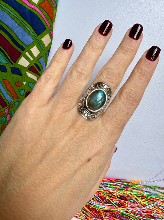 Anello argento 925 labradorite misura 13 - 17K