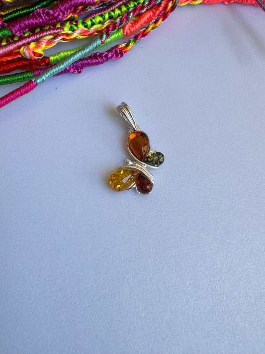 Amber butterfly 925 silver pendant