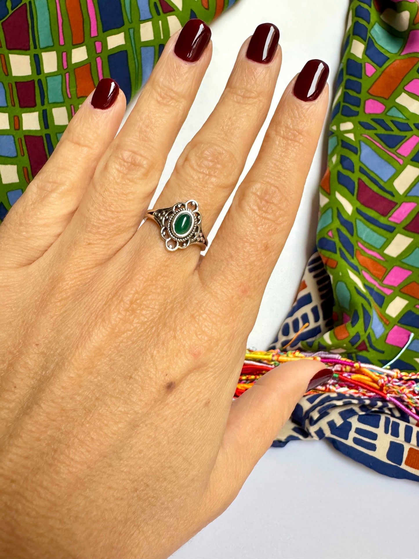 Anello argento 925 onice verde misura 15 M14