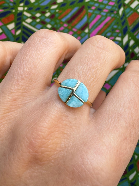 Turquoise golden steel ring