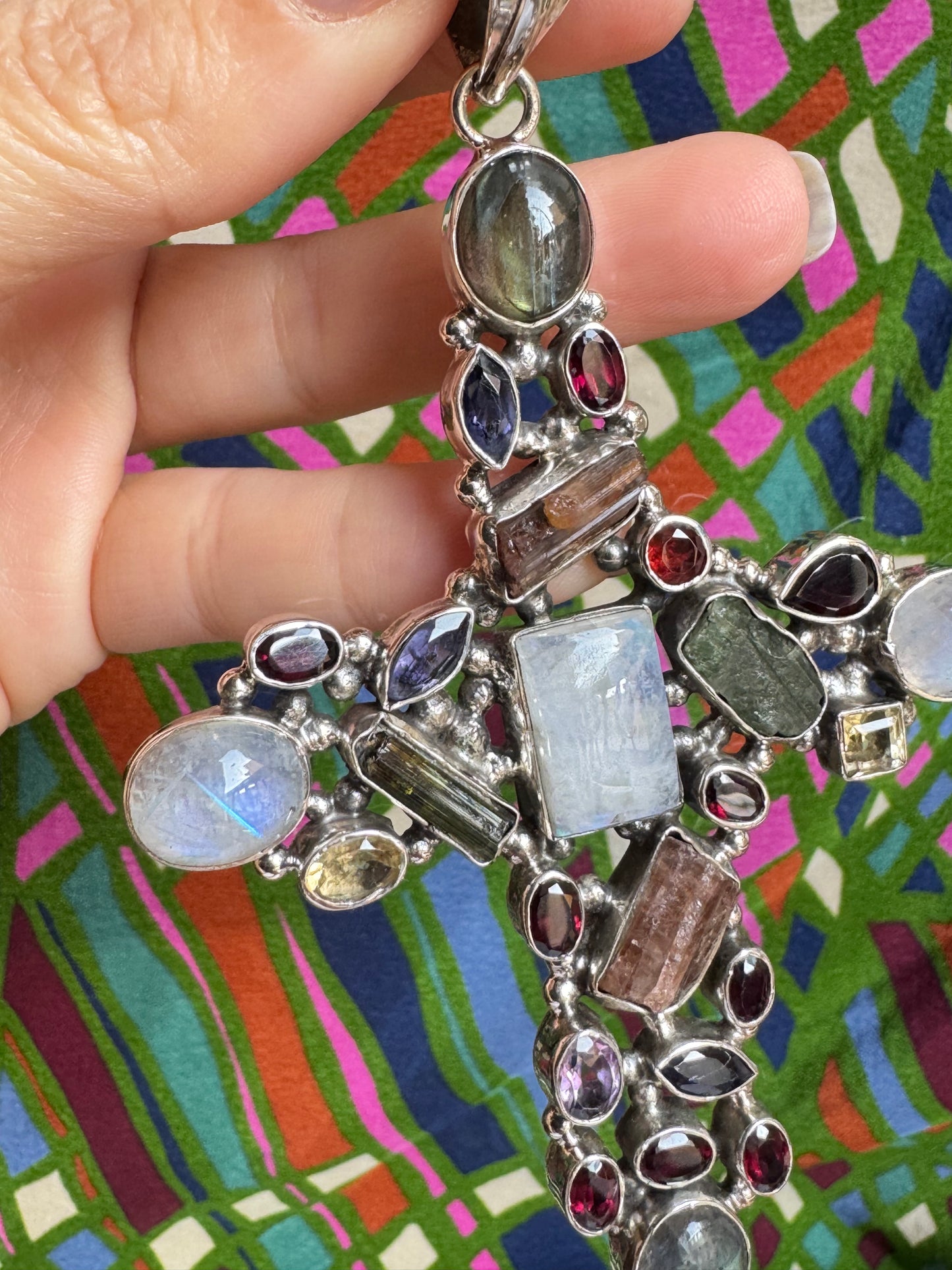 925 silver multi-stone cross pendant 1L