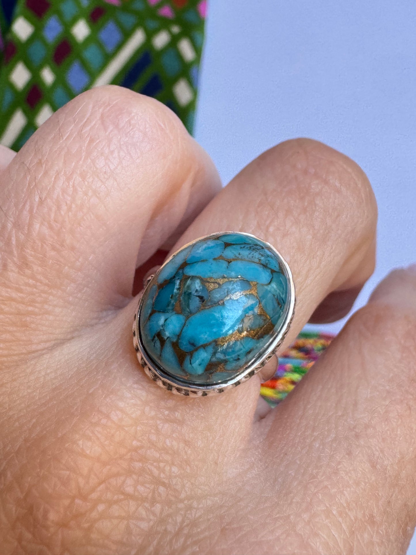 Anello argento 925 copper turquoise turchese misura 14 T1