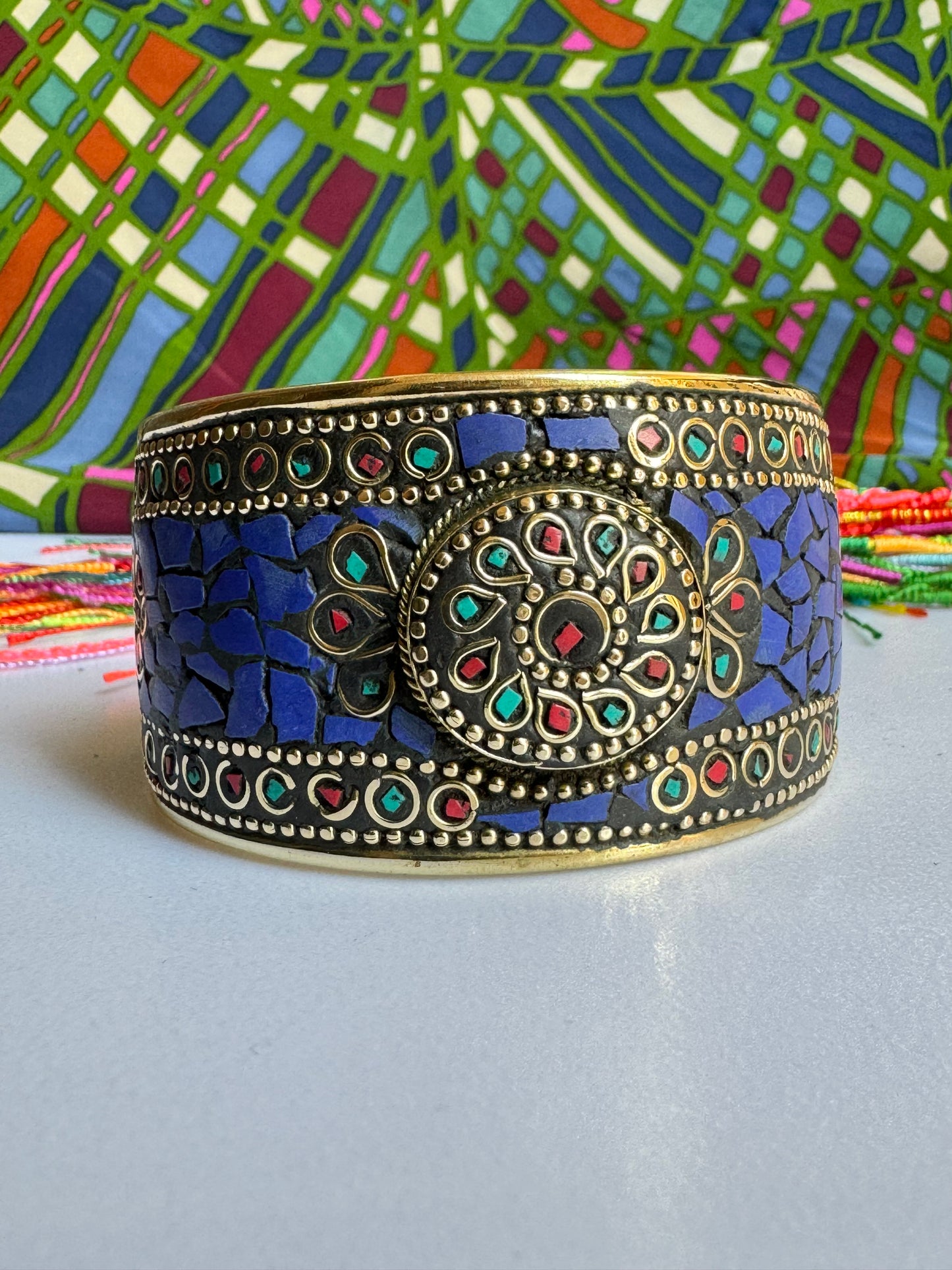 Bracciale nepalese mosaico blu