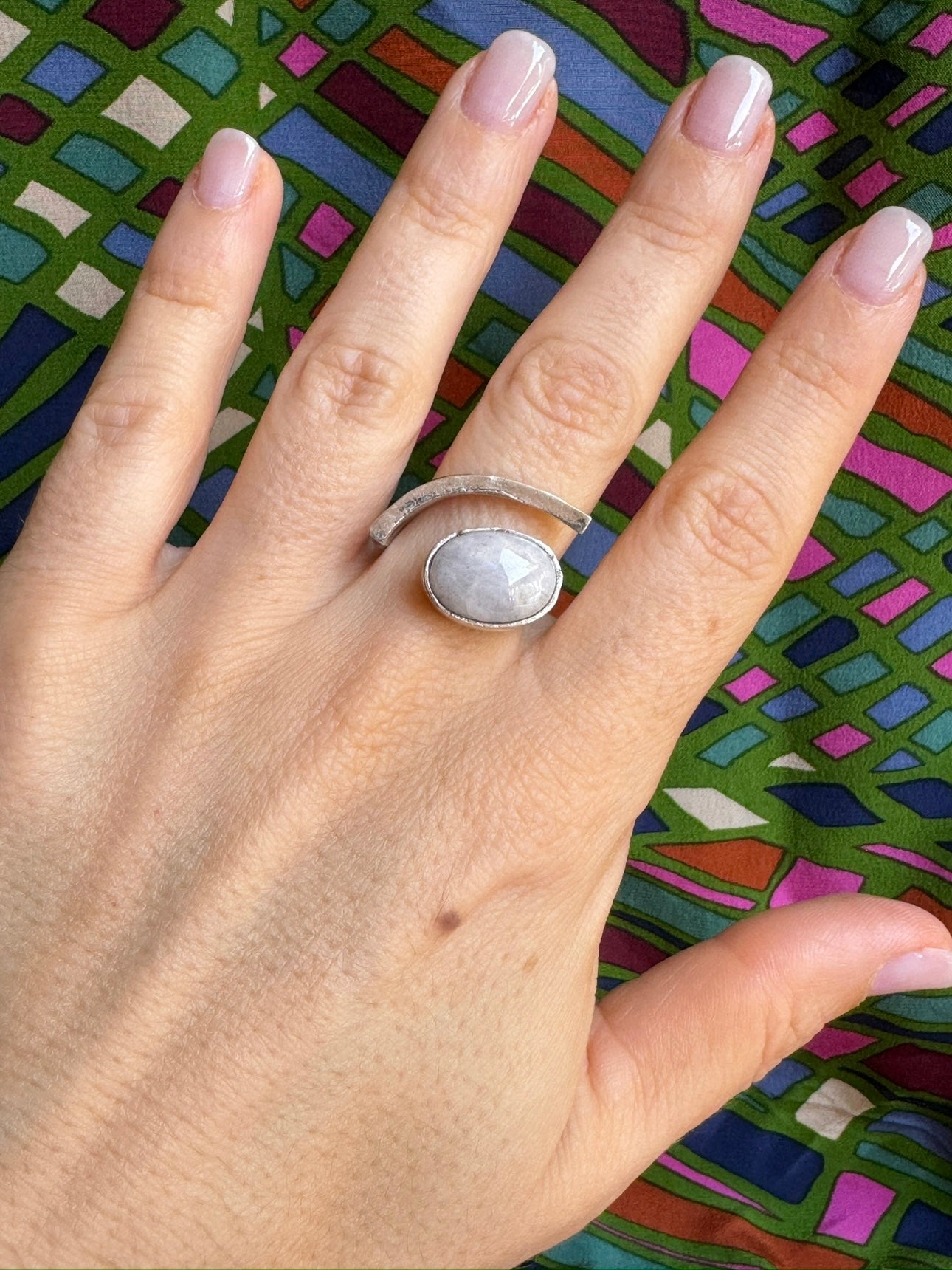 Boho silver moonstone ring