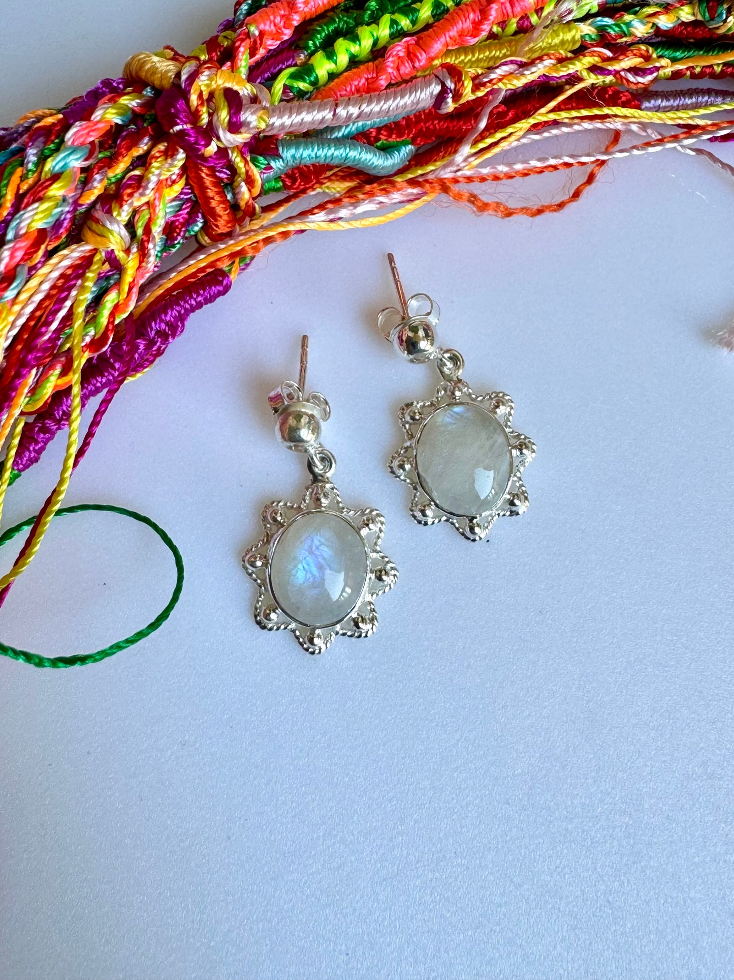 Rainbow moonstone 925 silver earrings