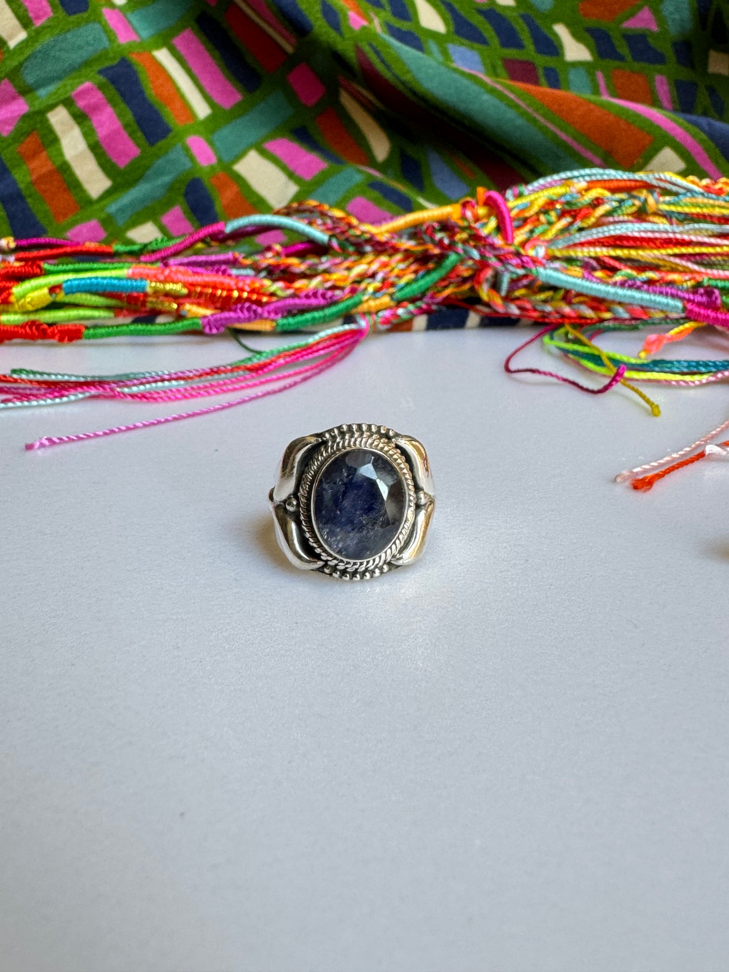 Adjustable Dumortierite 925 Silver Ring T76