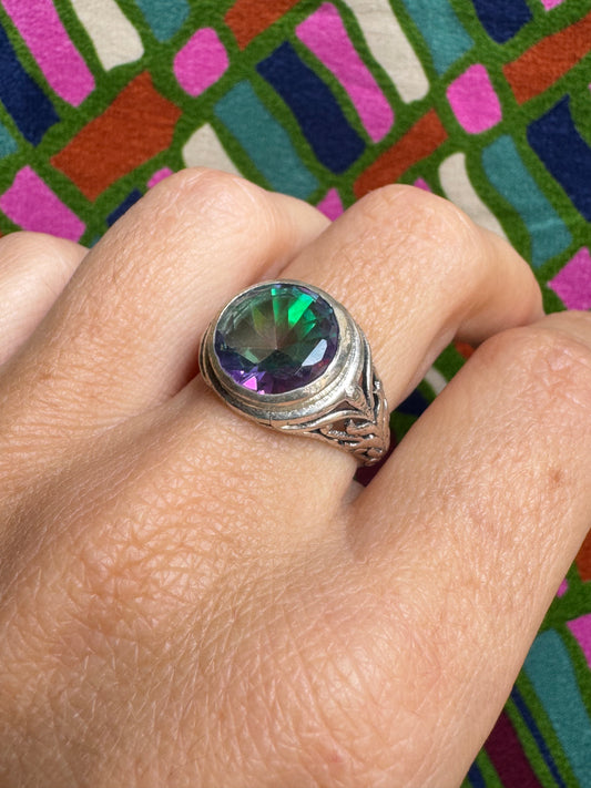 925 silver mystic stone ring size 17 2MS