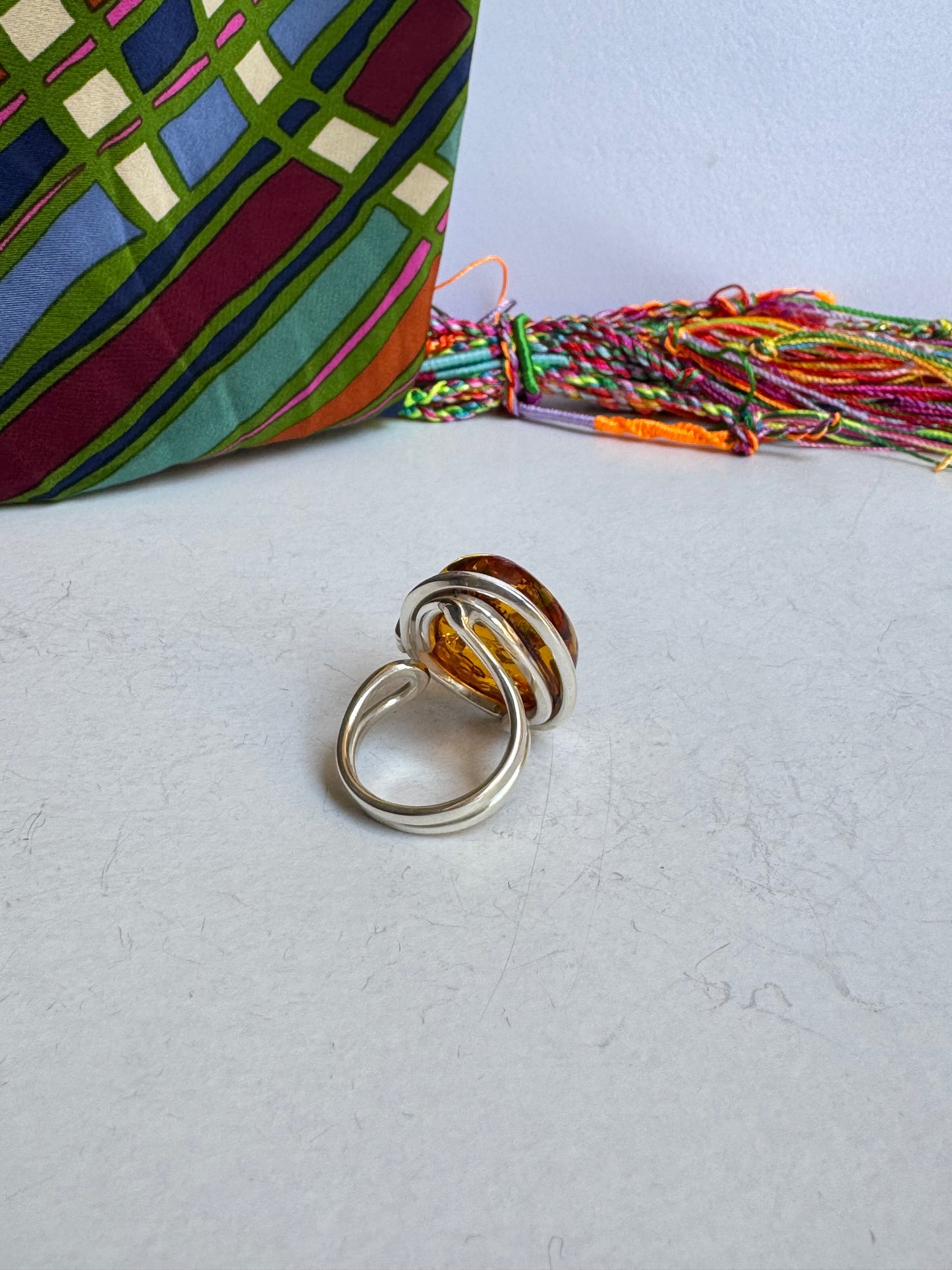 Anello argento 925 ambra misura 18 regolabile 36AMB