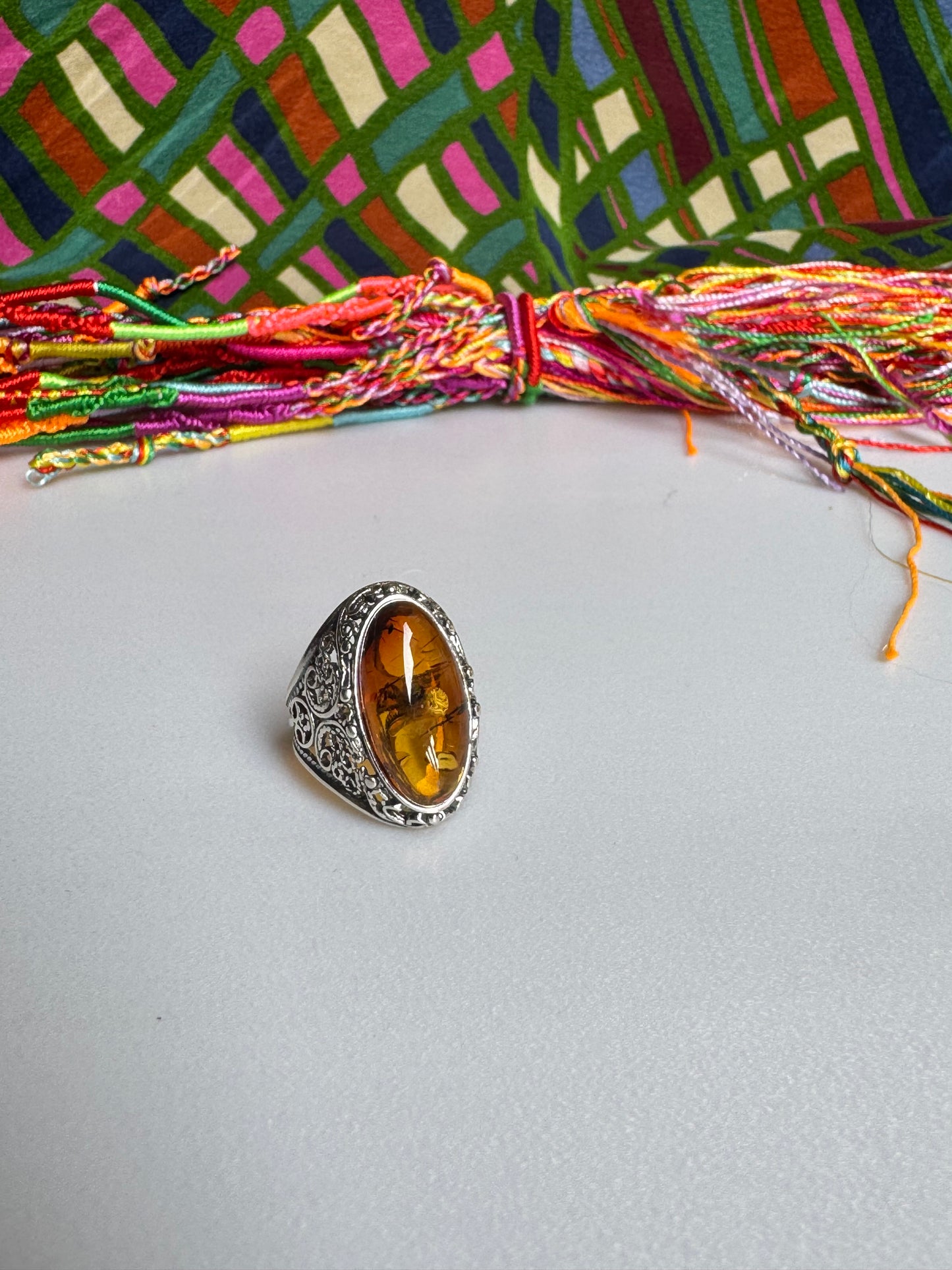 925 silver amber ring size 14 adjustable 58A