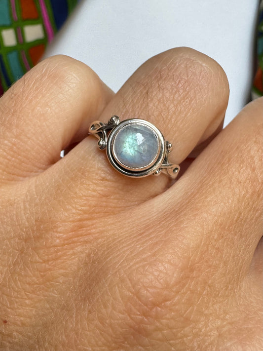 Anello argento 925 Pietra di luna arcobaleno misura 13 - 3AR