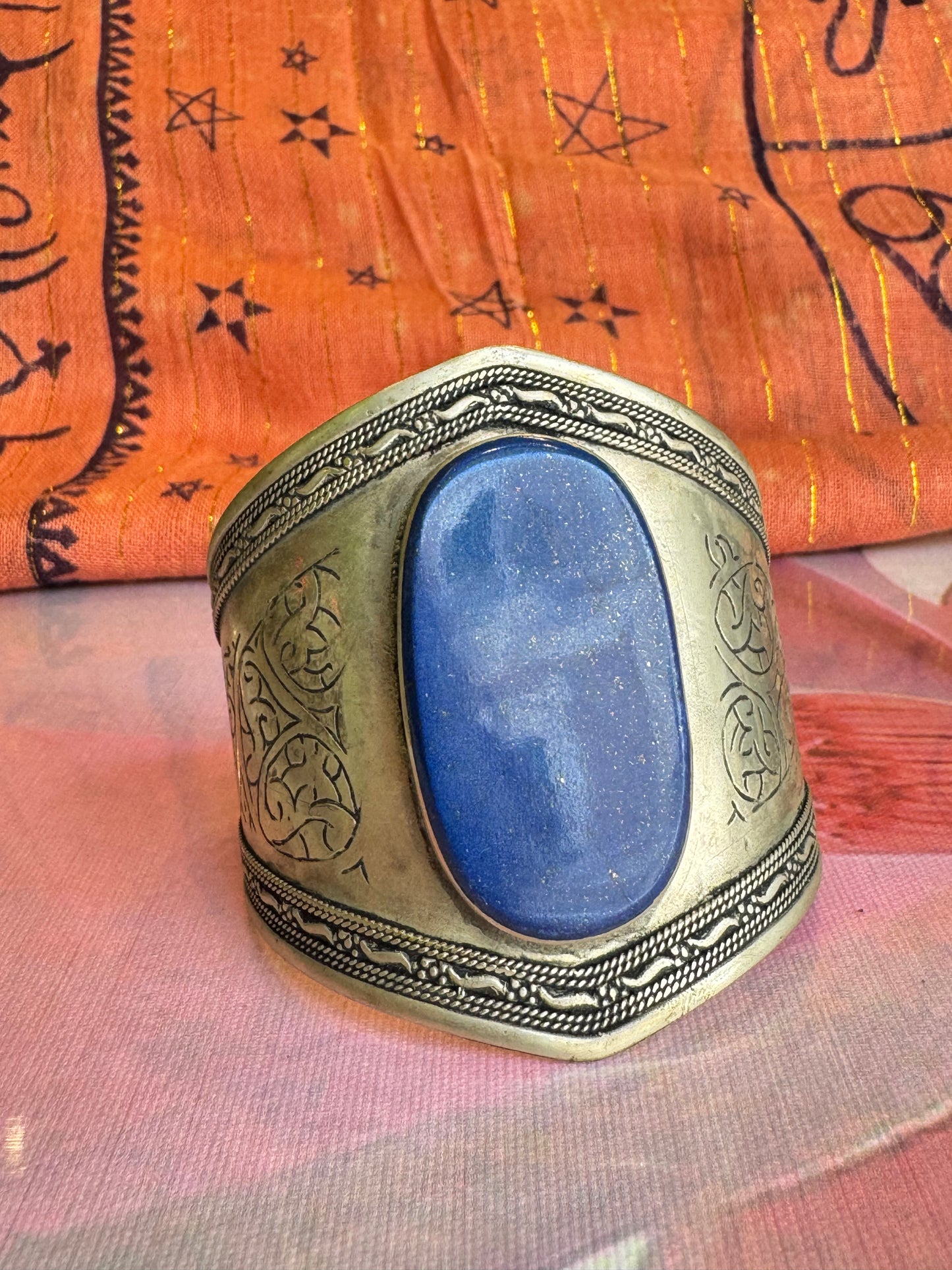 Antique vintage lapis lazuli open slave bracelet