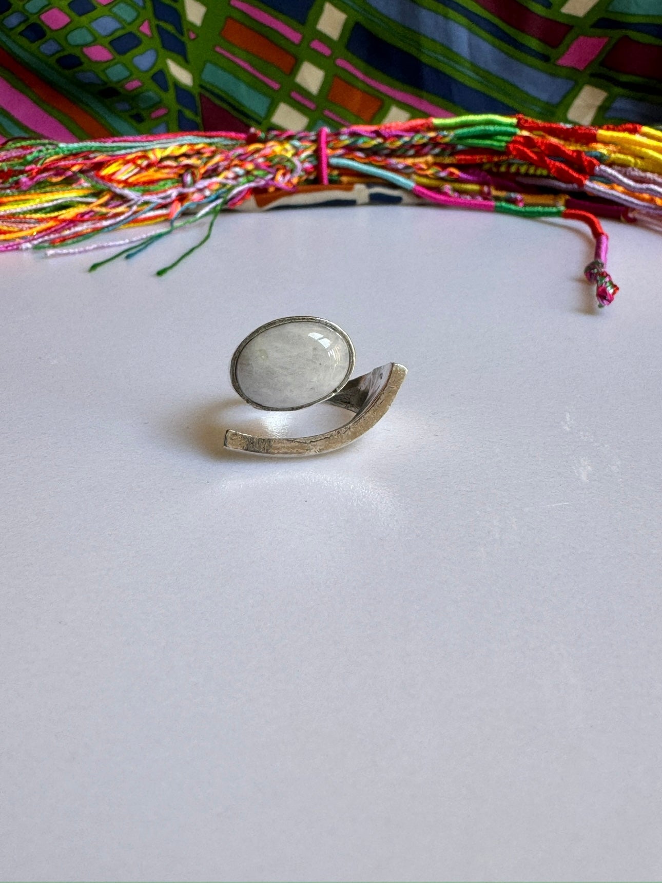 Boho silver moonstone ring