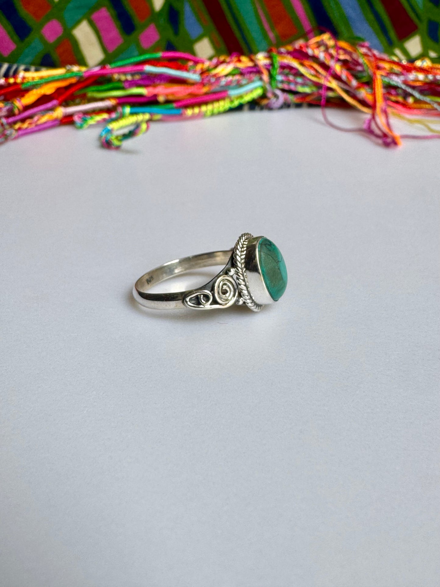 925 silver ring with turquoise, howlite, and flawed turquoise, size 17 - G25