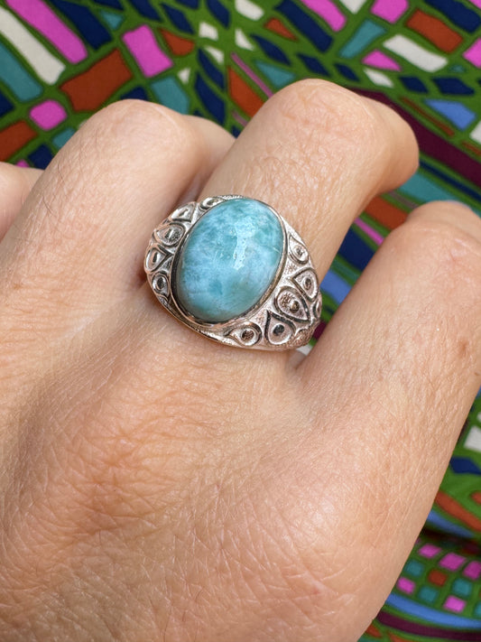 925 Silber Larimar Ring Größe 16/17 X84