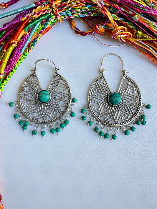 Turquoise Silver Boho Earrings