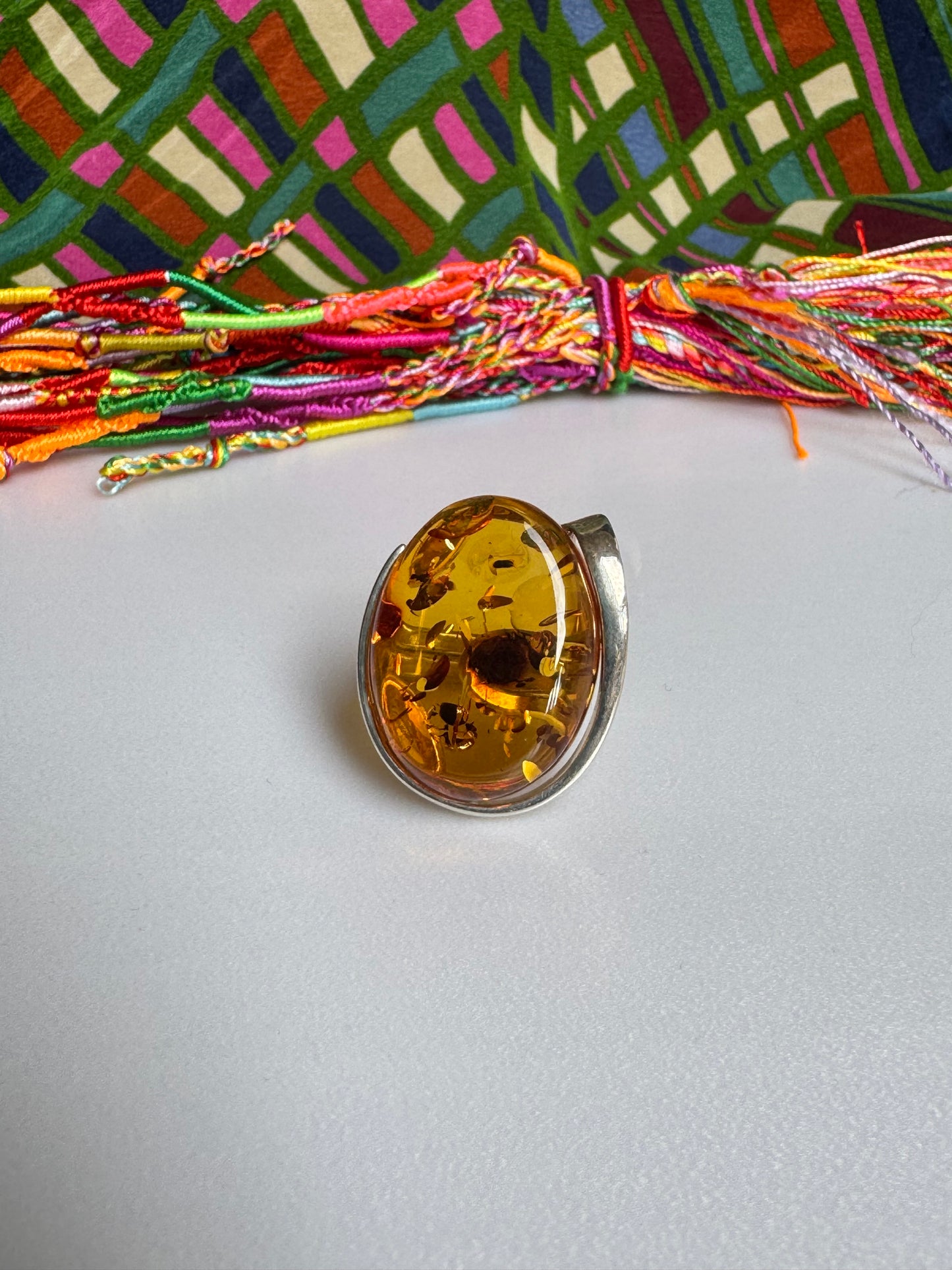 925 silver amber ring size 18 adjustable 57A