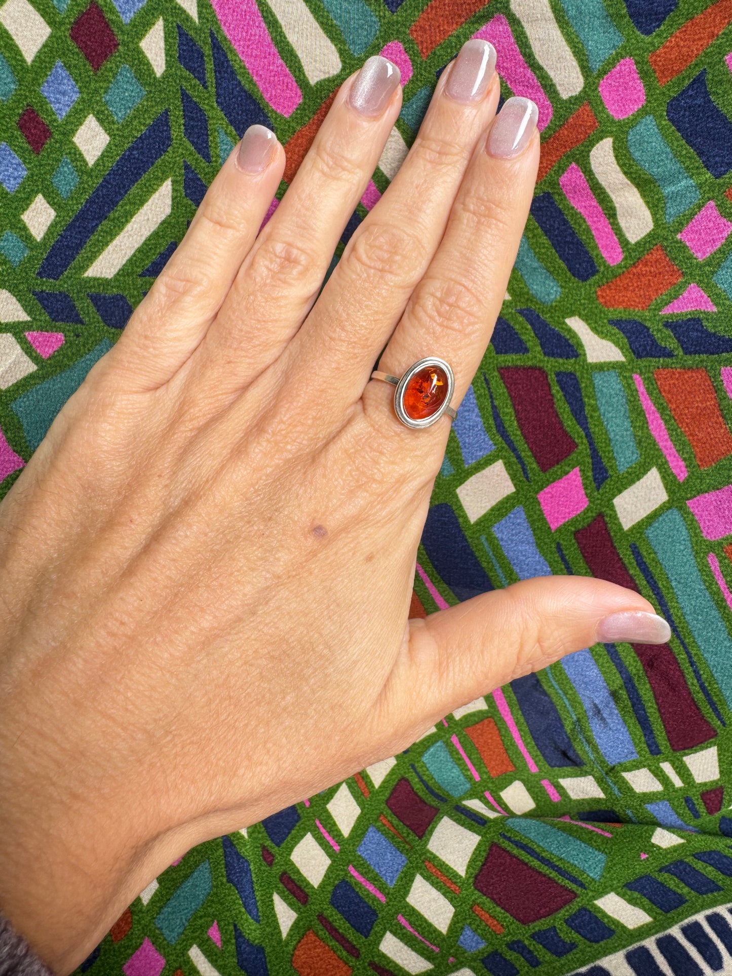 925 silver amber ring size 18 - 39A