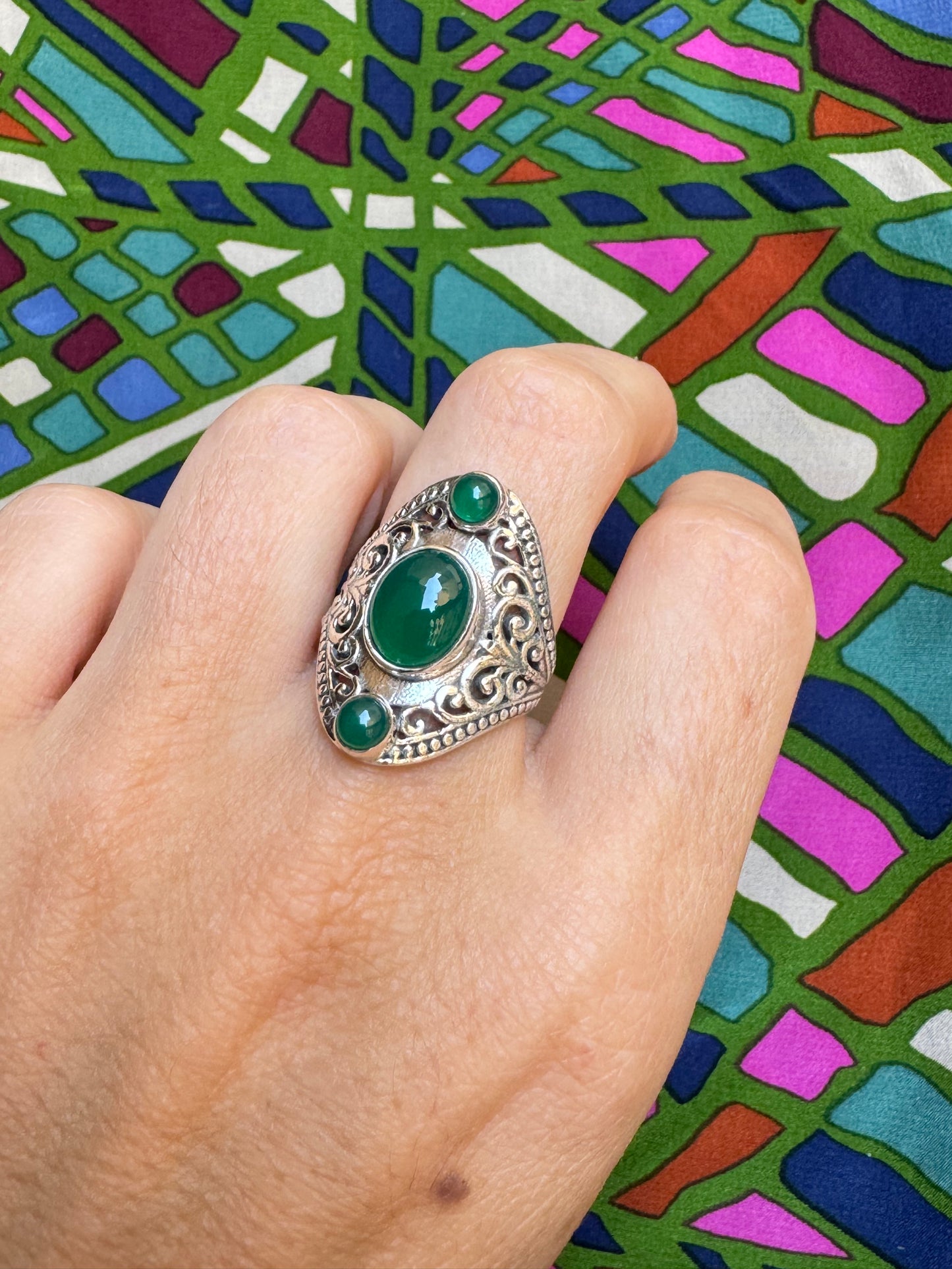 T46 green onyx 925 silver ring