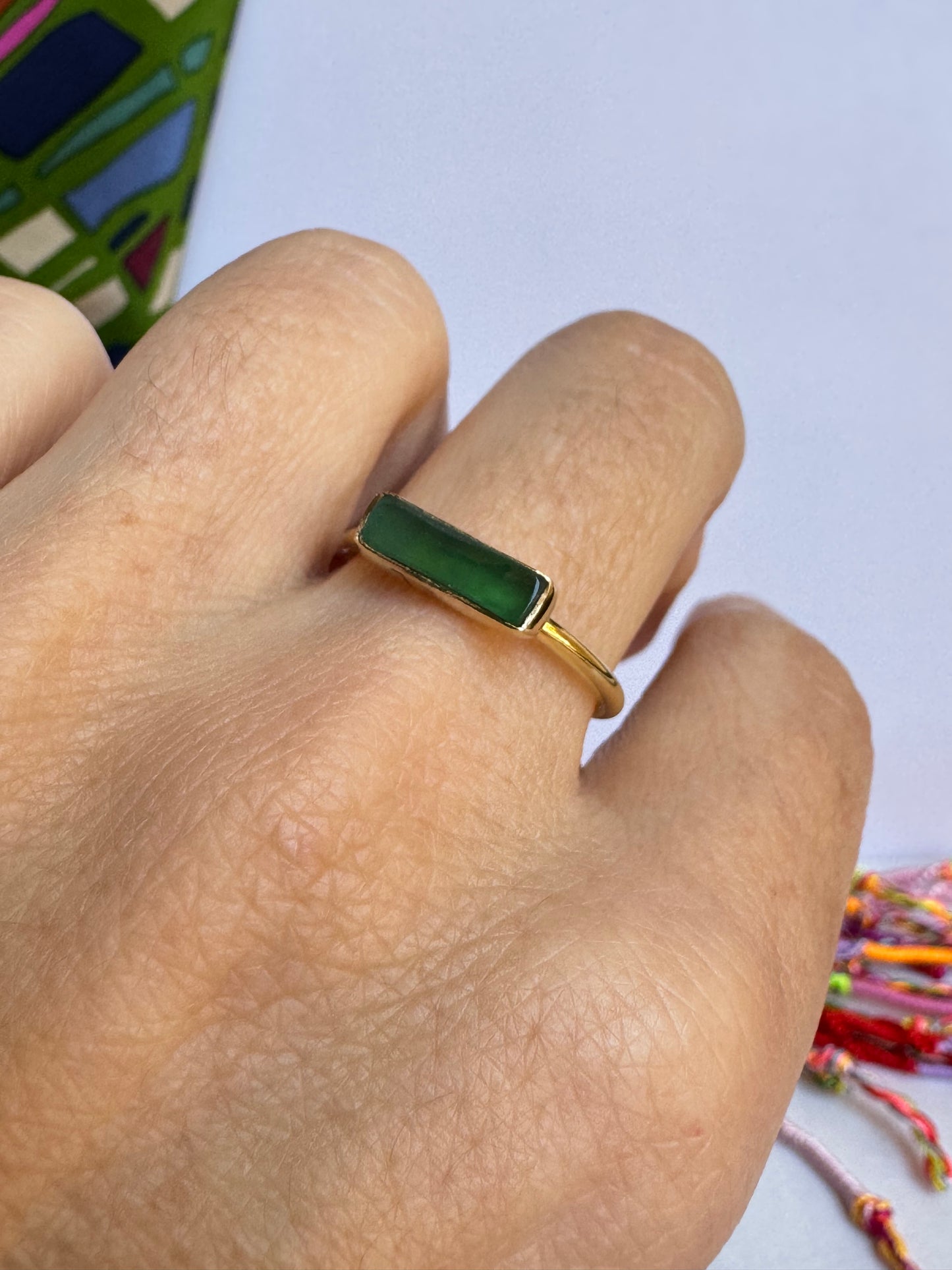 Anello boho dorato verde misura 18