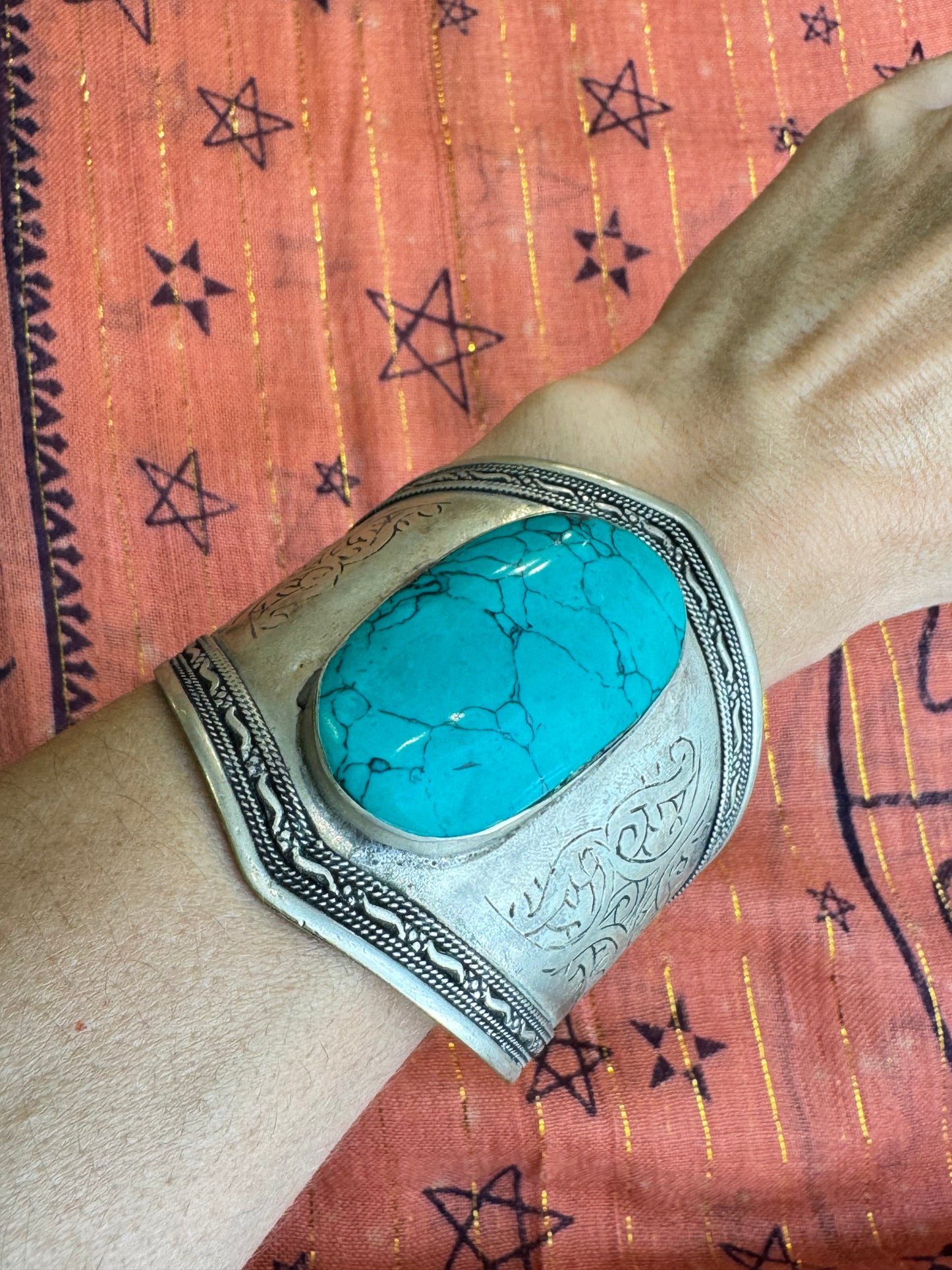 Vintage synthetic turquoise antique open slave bracelet