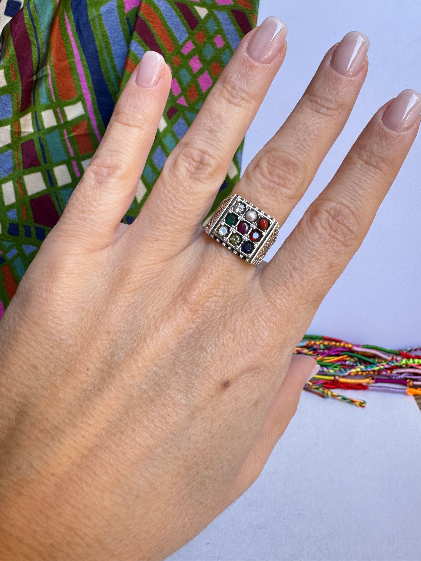 Ring Silber 925 Navaratna Größe 13 -MP5