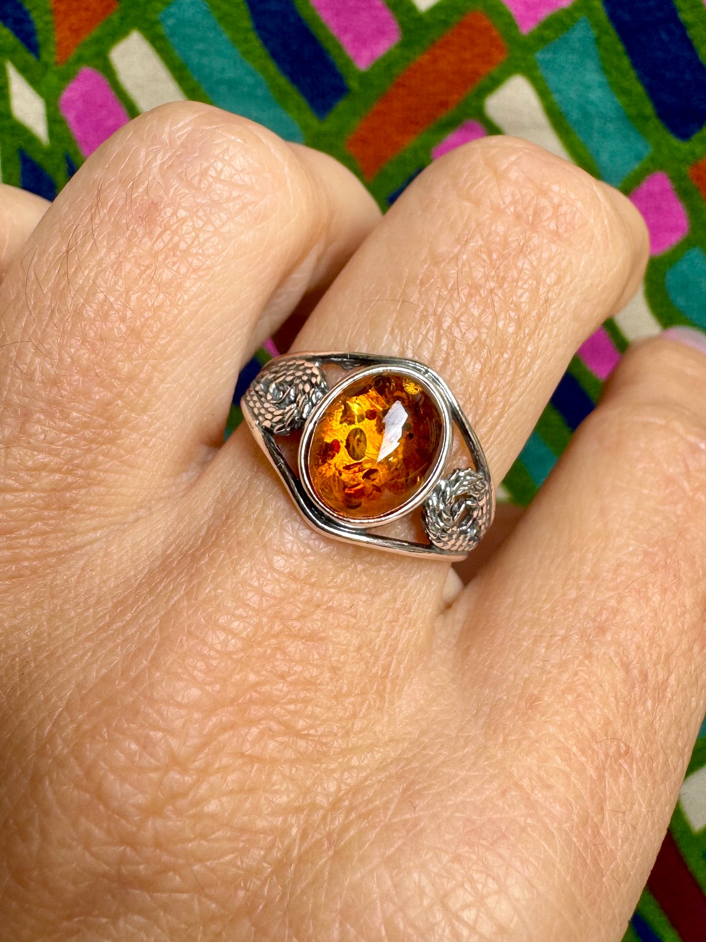 925 silver amber ring size 16/17 - 51A
