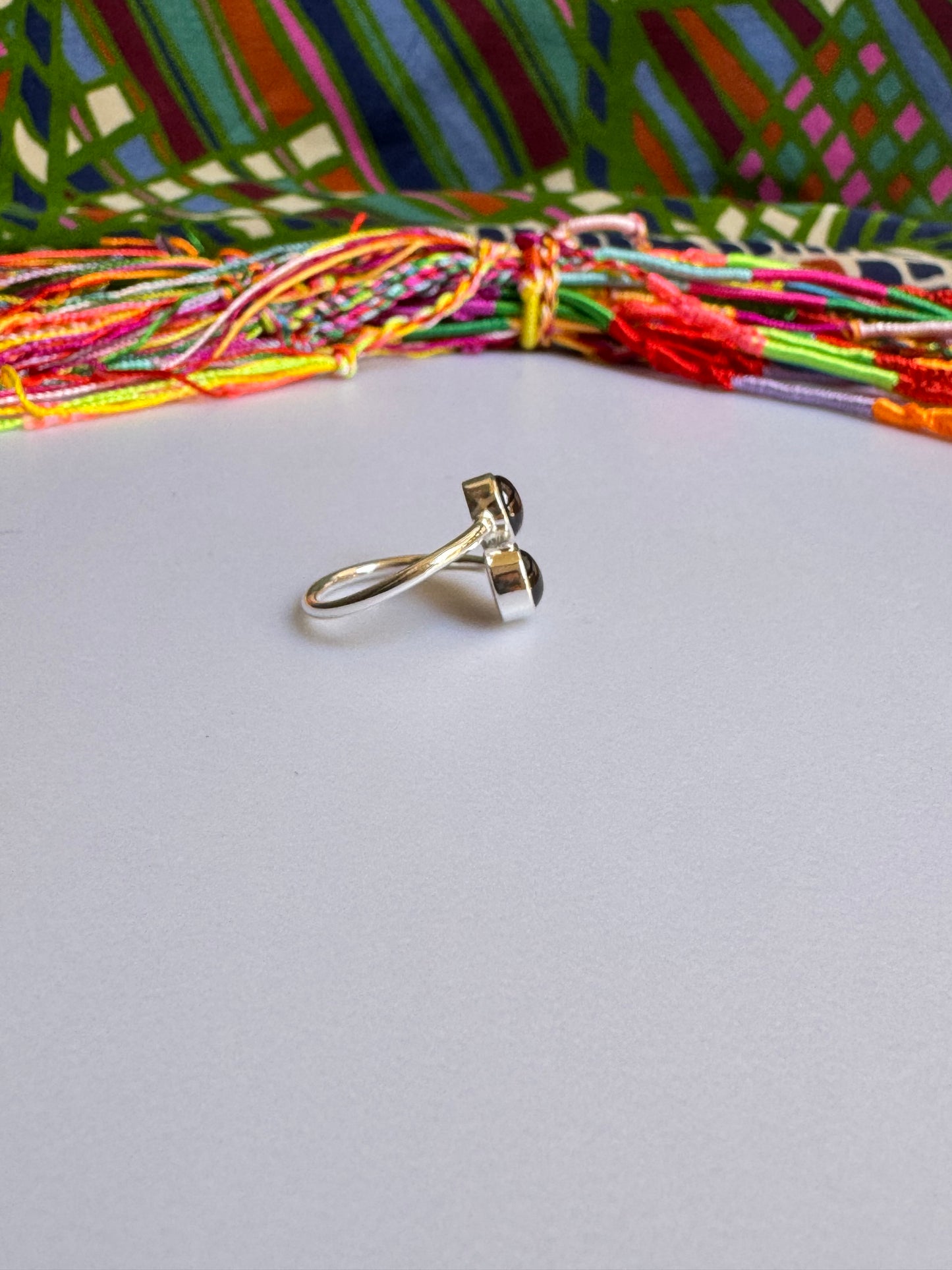 Verstellbarer Granat-Silberring, Größe 10 X48