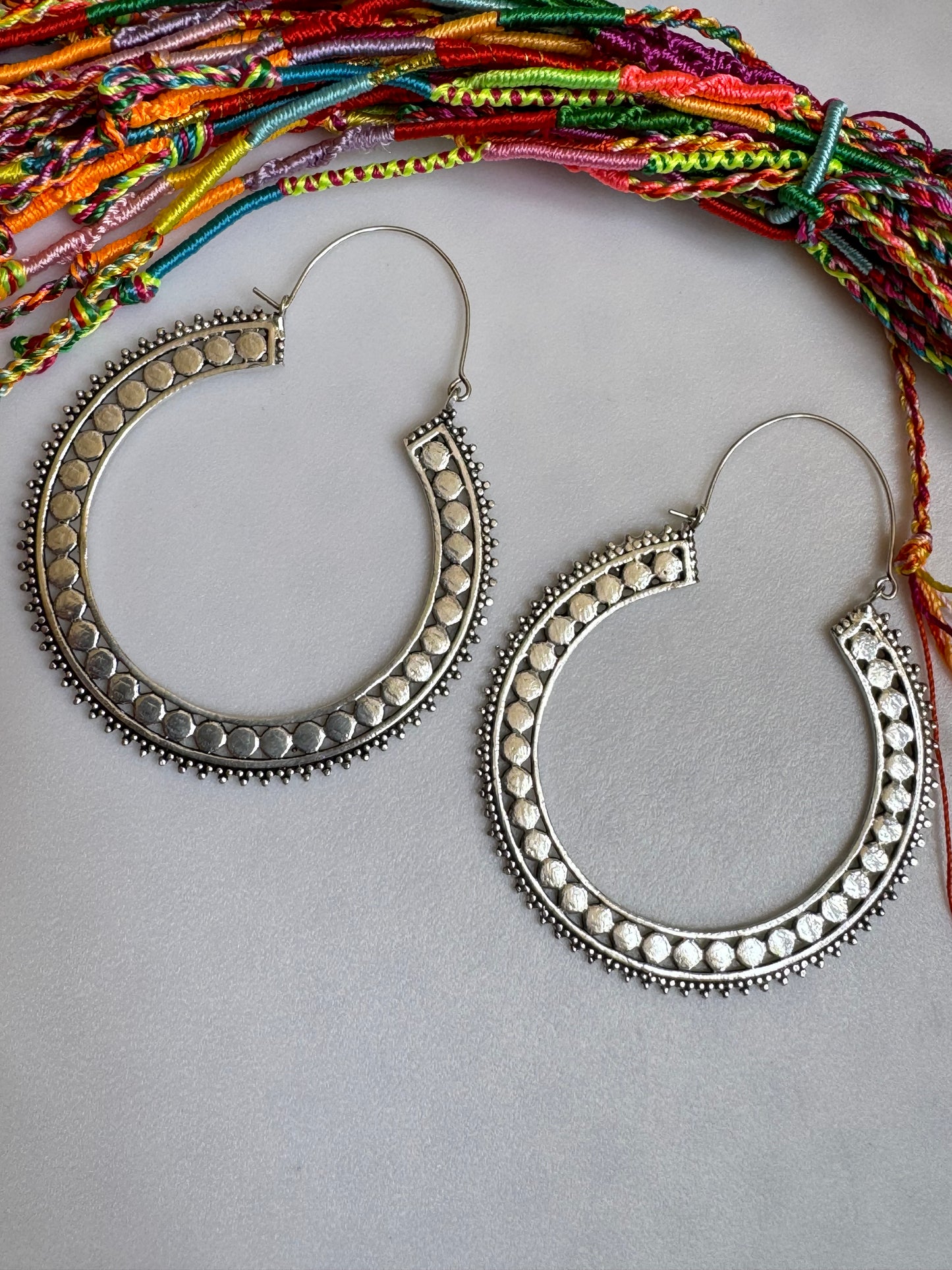 Silver boho giant circle earrings