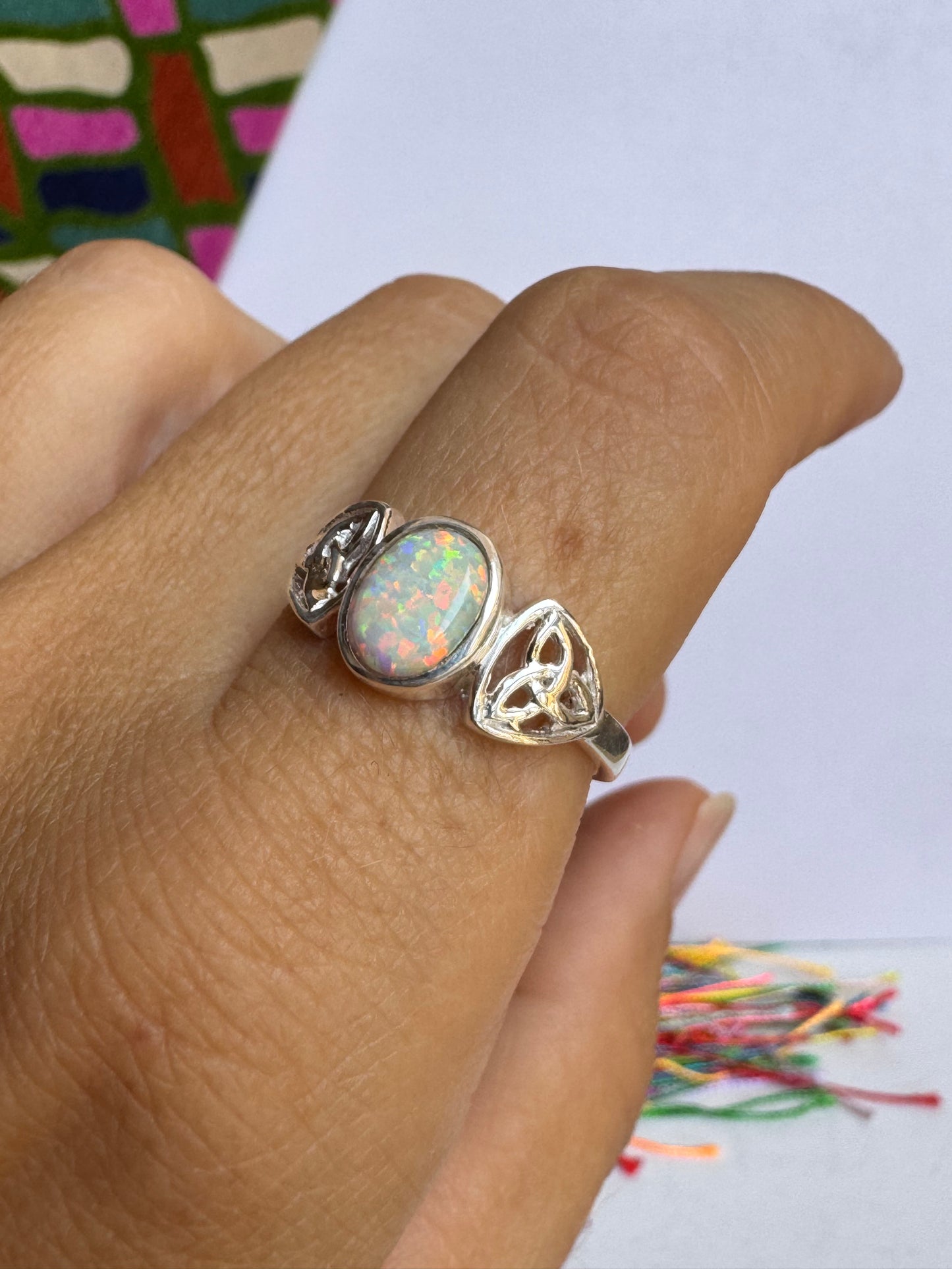 Anello argento 925 opale bianca misura 18 12OP