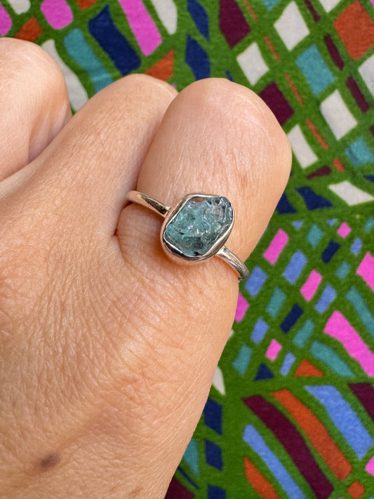 Raw aquamarine silver ring size 18 - X38