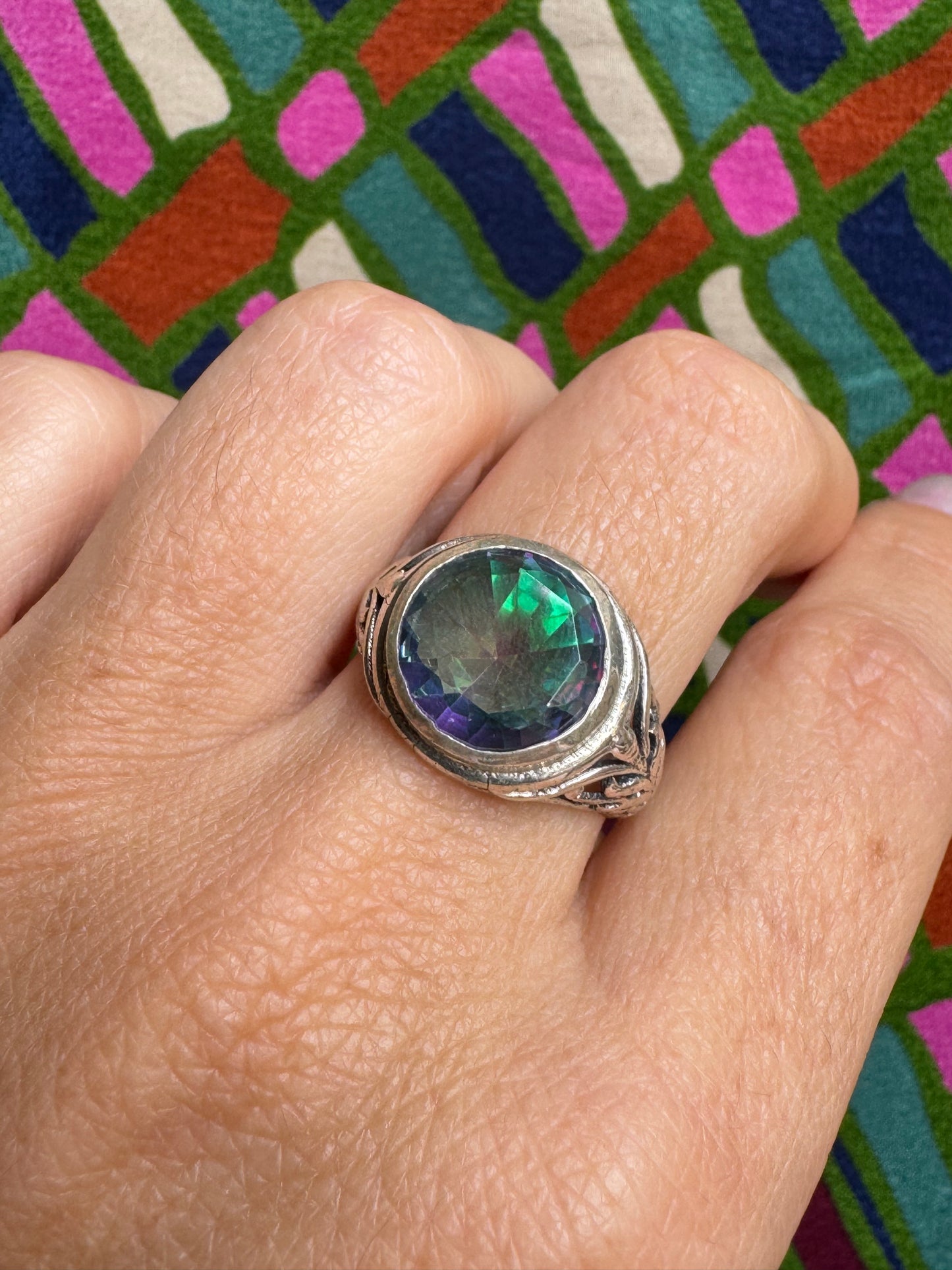 925 silver mystic stone ring size 17 2MS