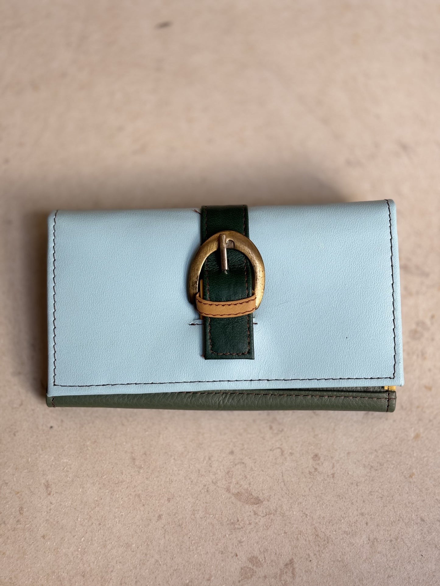 Light blue and green leather wallet