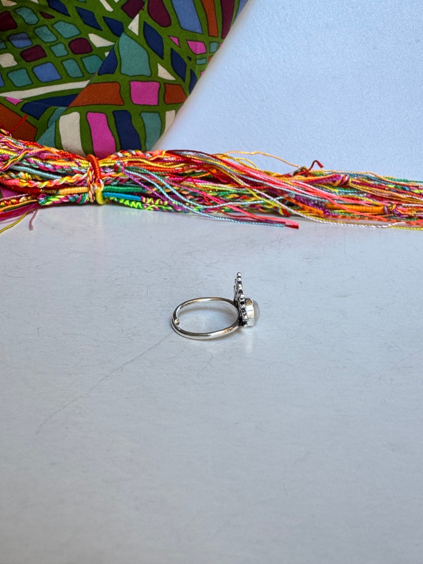 Anello boho argentato pietra di luna