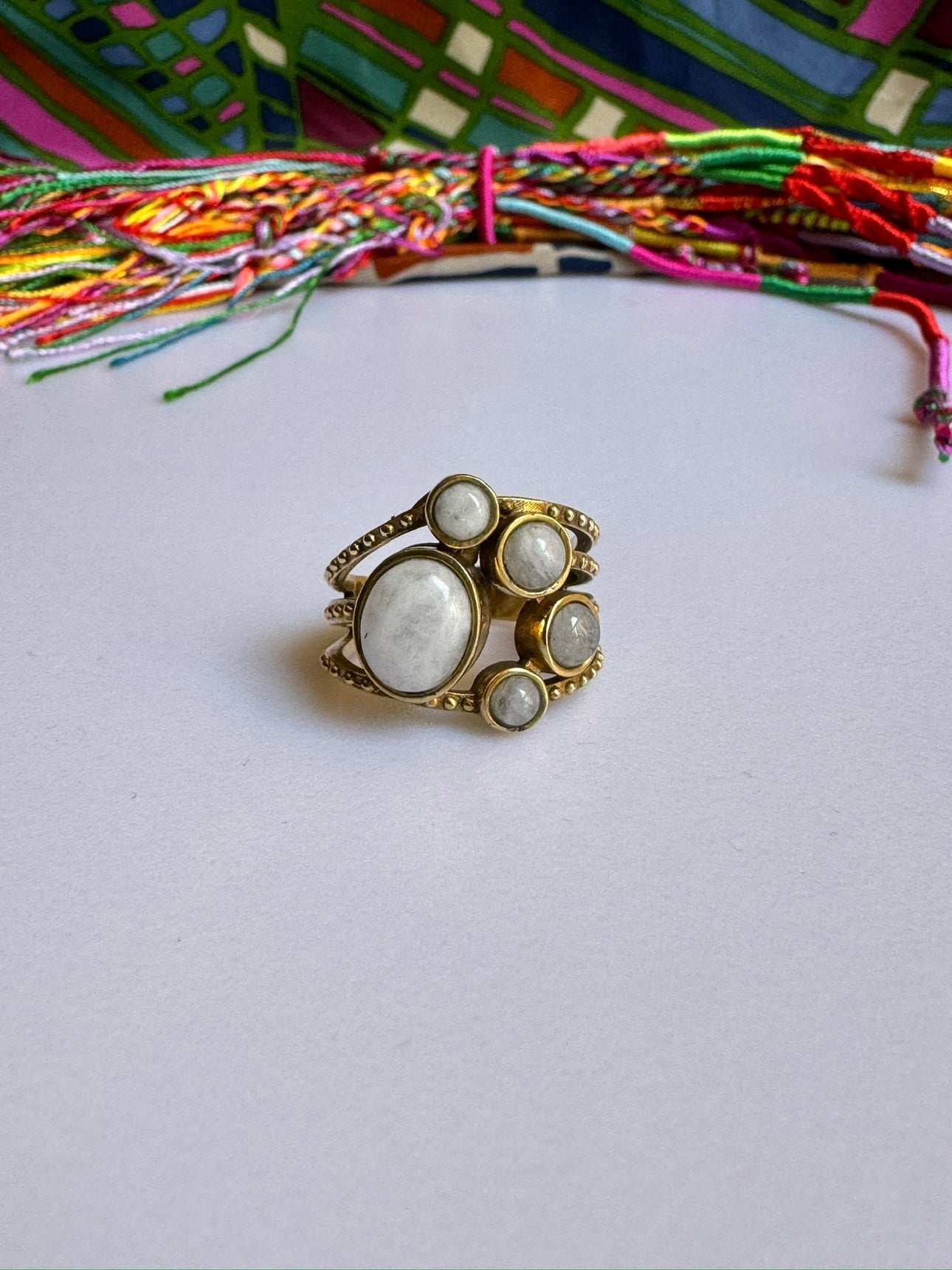 Boho silver moonstone ring