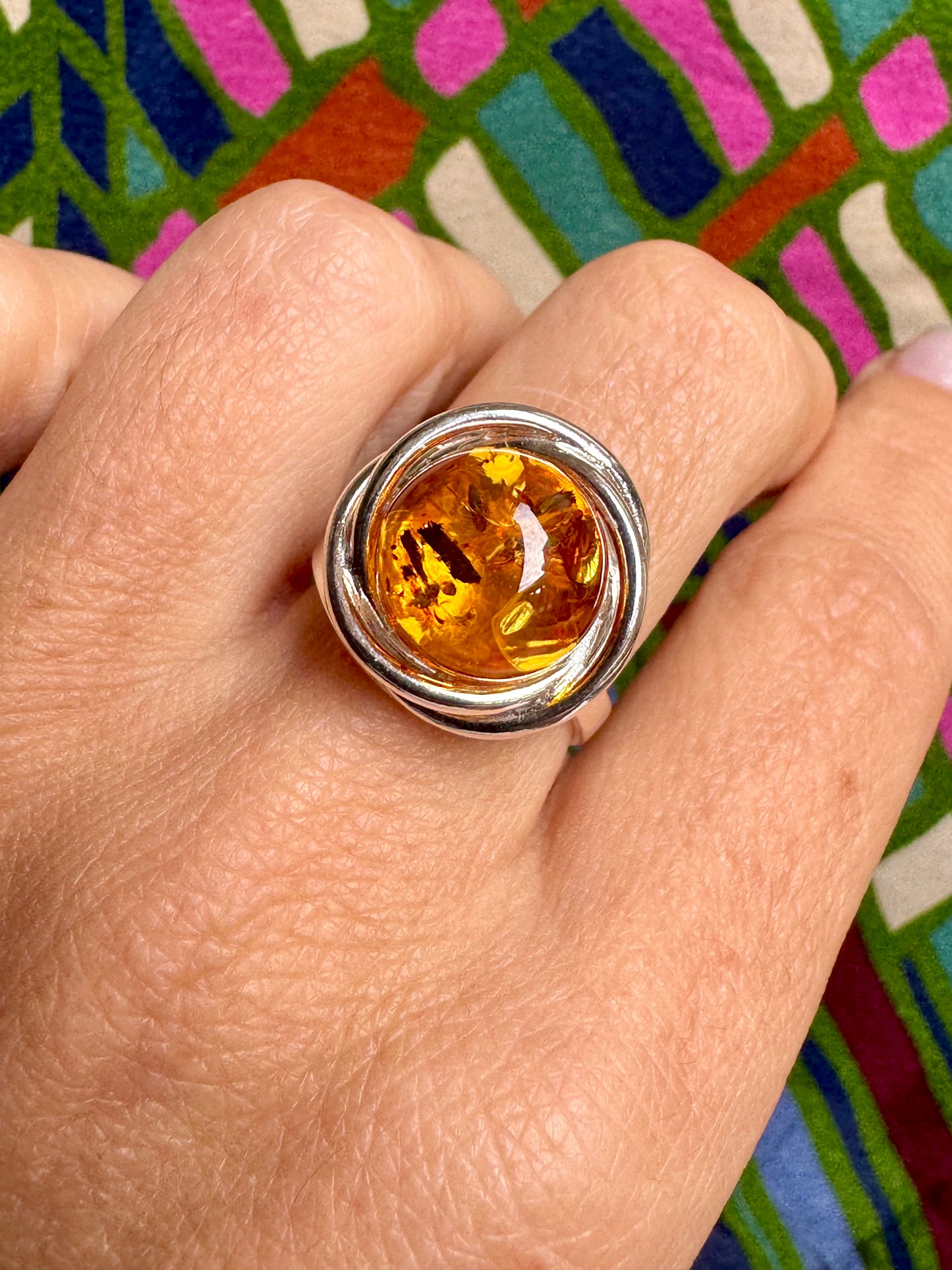925 silver amber ring size 15 adjustable 55A