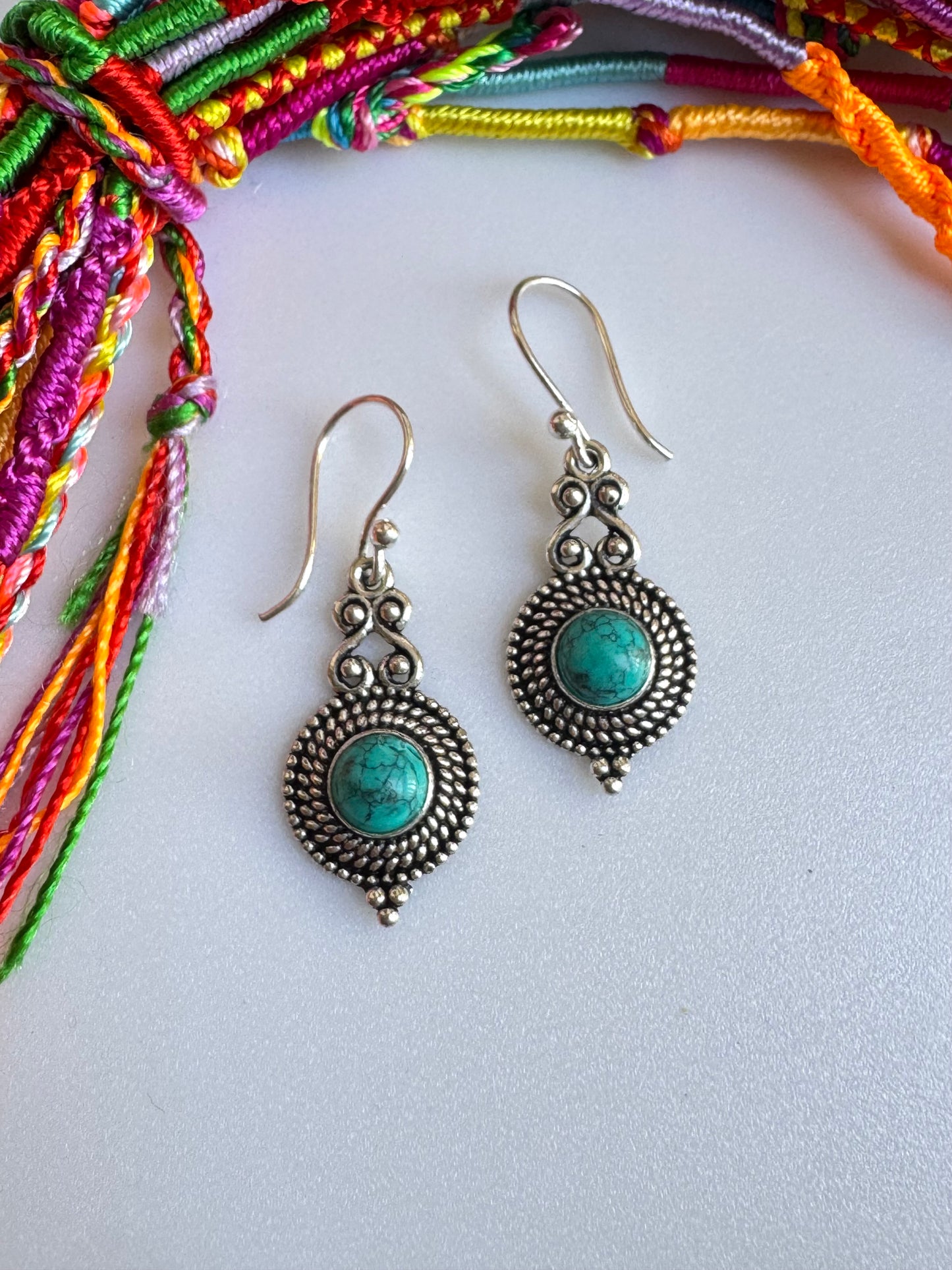 Orecchini boho argentato turchese V1